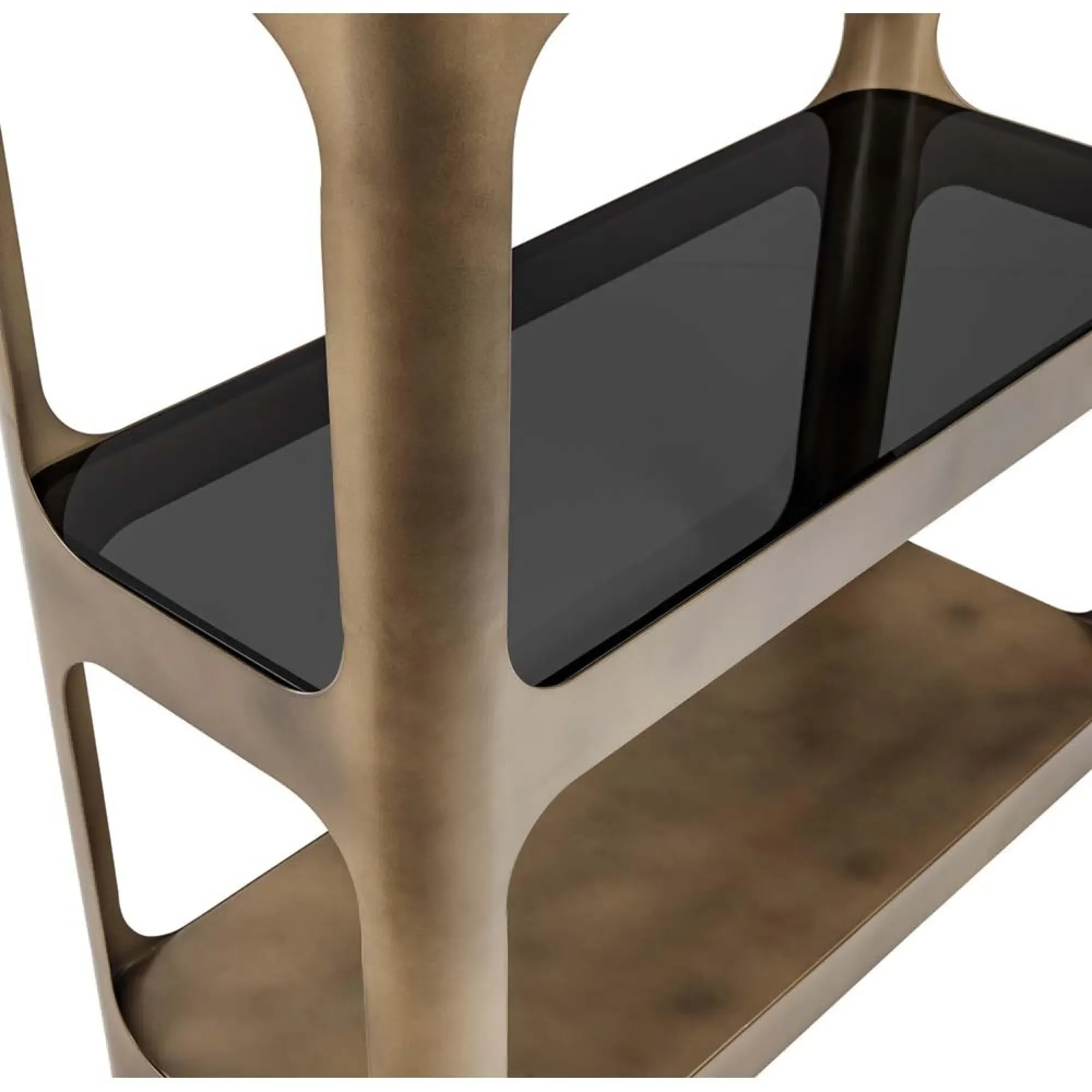 Thorpe Open Shelving Unit - Matte Gold, Metal and Glass