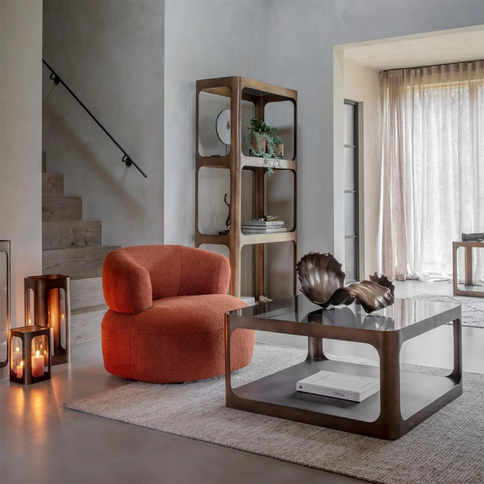 Thorpe Open Shelving Unit - Matte Gold, Metal and Glass