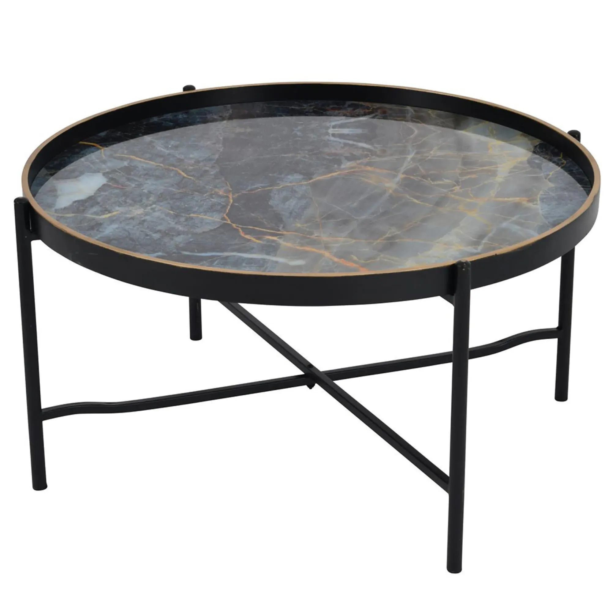 Vesuvius Round Tray Coffee Table - Black, Metal