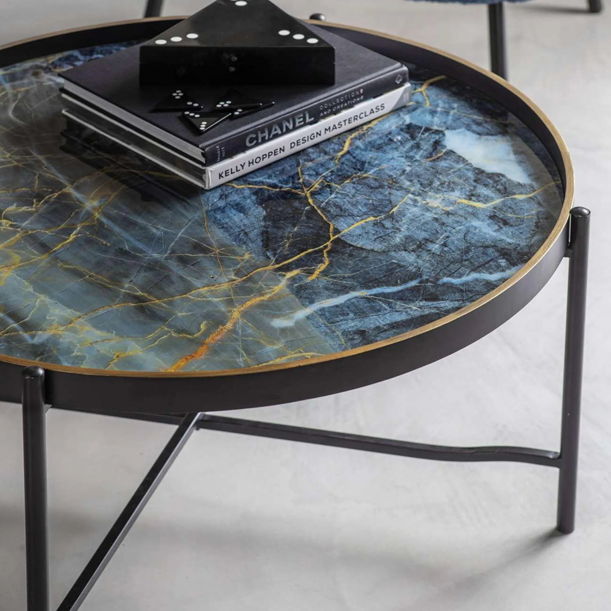 Vesuvius Round Tray Coffee Table - Black, Metal