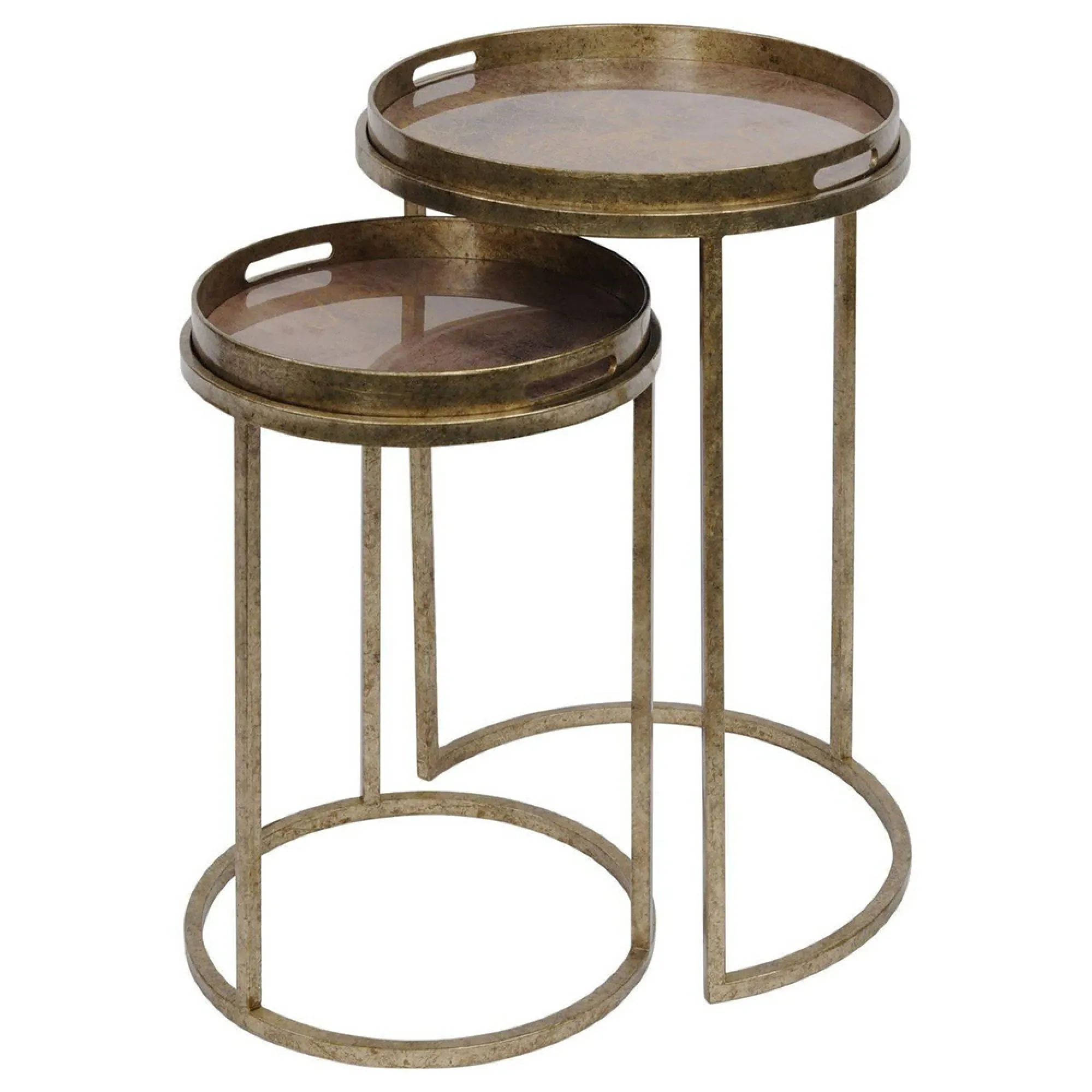 Vienna Atlas Round Side Tray Table Set - Gold, Metal
