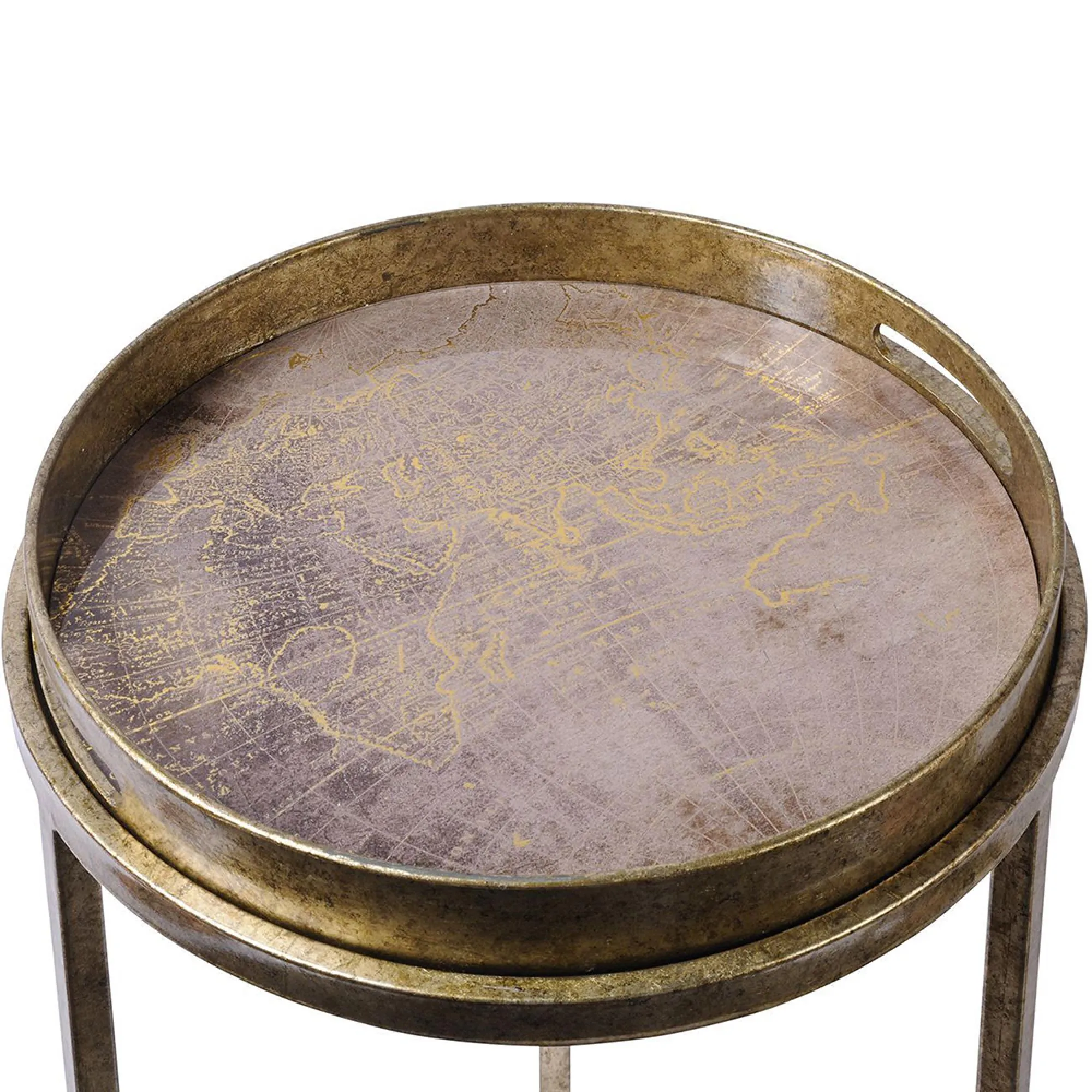 Vienna Atlas Round Side Tray Table Set - Gold, Metal