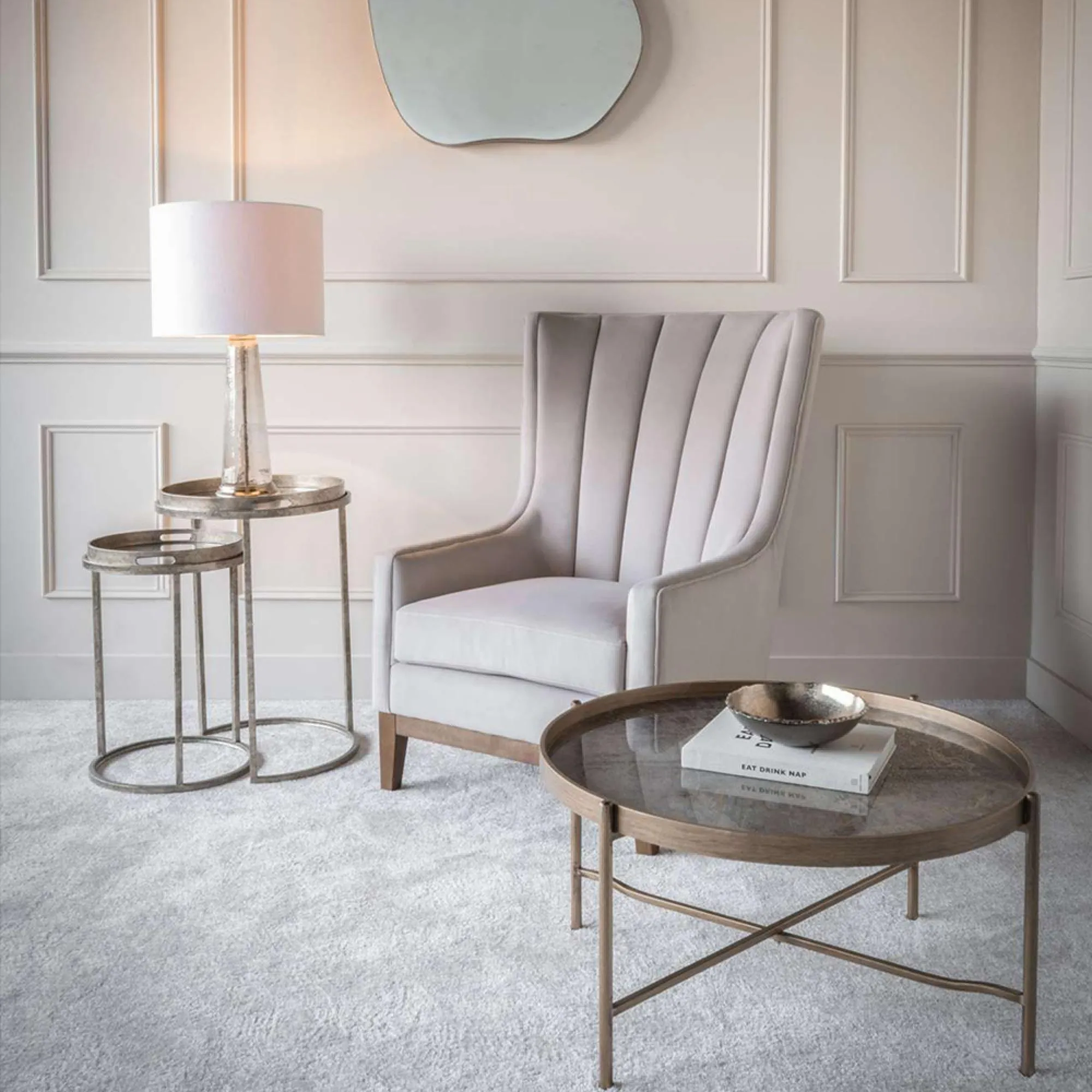 Vienna Atlas Round Side Tray Table Set - Gold, Metal