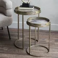 Vienna Atlas Round Side Tray Table Set - Gold, Metal