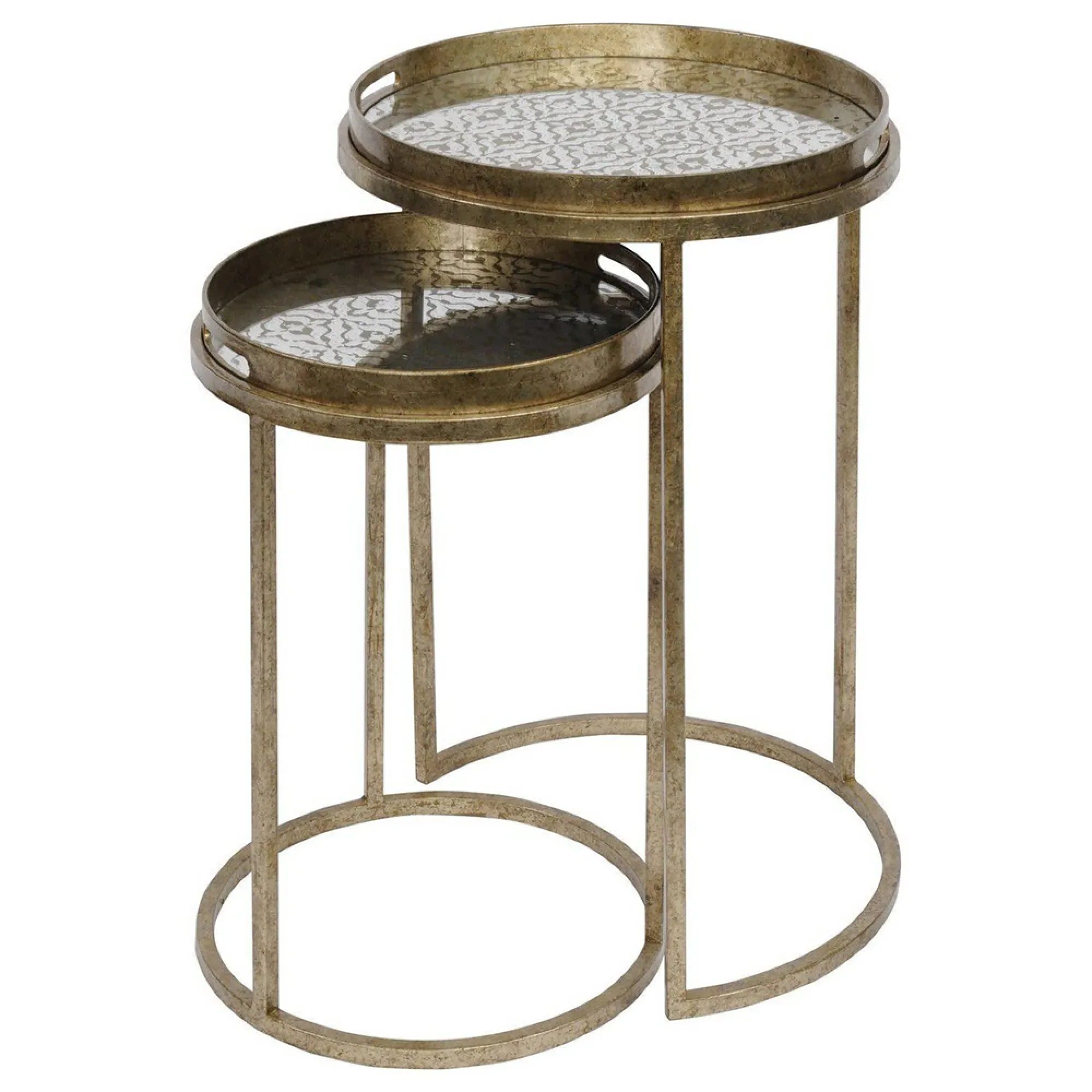 Vienna Diamond Round Side Tray Table Set - Gold, Metal
