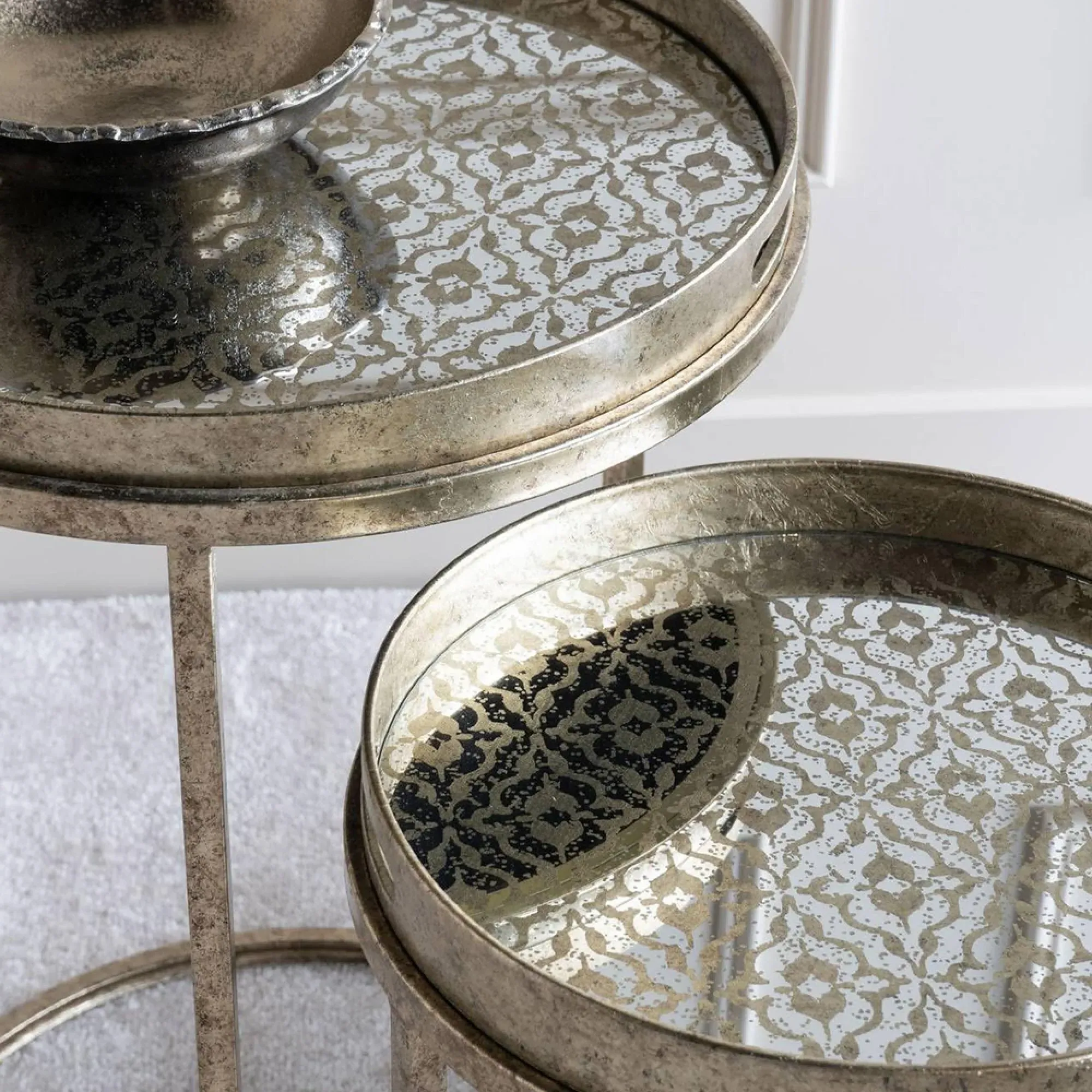 Vienna Diamond Round Side Tray Table Set - Gold, Metal