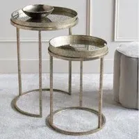 Vienna Diamond Round Side Tray Table Set - Gold, Metal