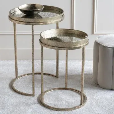 Vienna Diamond Round Side Tray Table Set - Gold, Metal