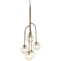 Wellesley Five Globe Pendant Light - Antique Brass