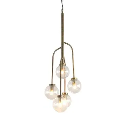 Wellesley Five Globe Pendant Light - Antique Brass image