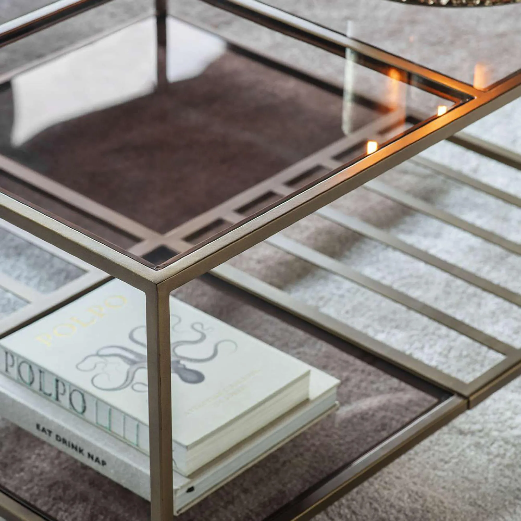 Westley Square Coffee Table - Brown, Tinted Glass