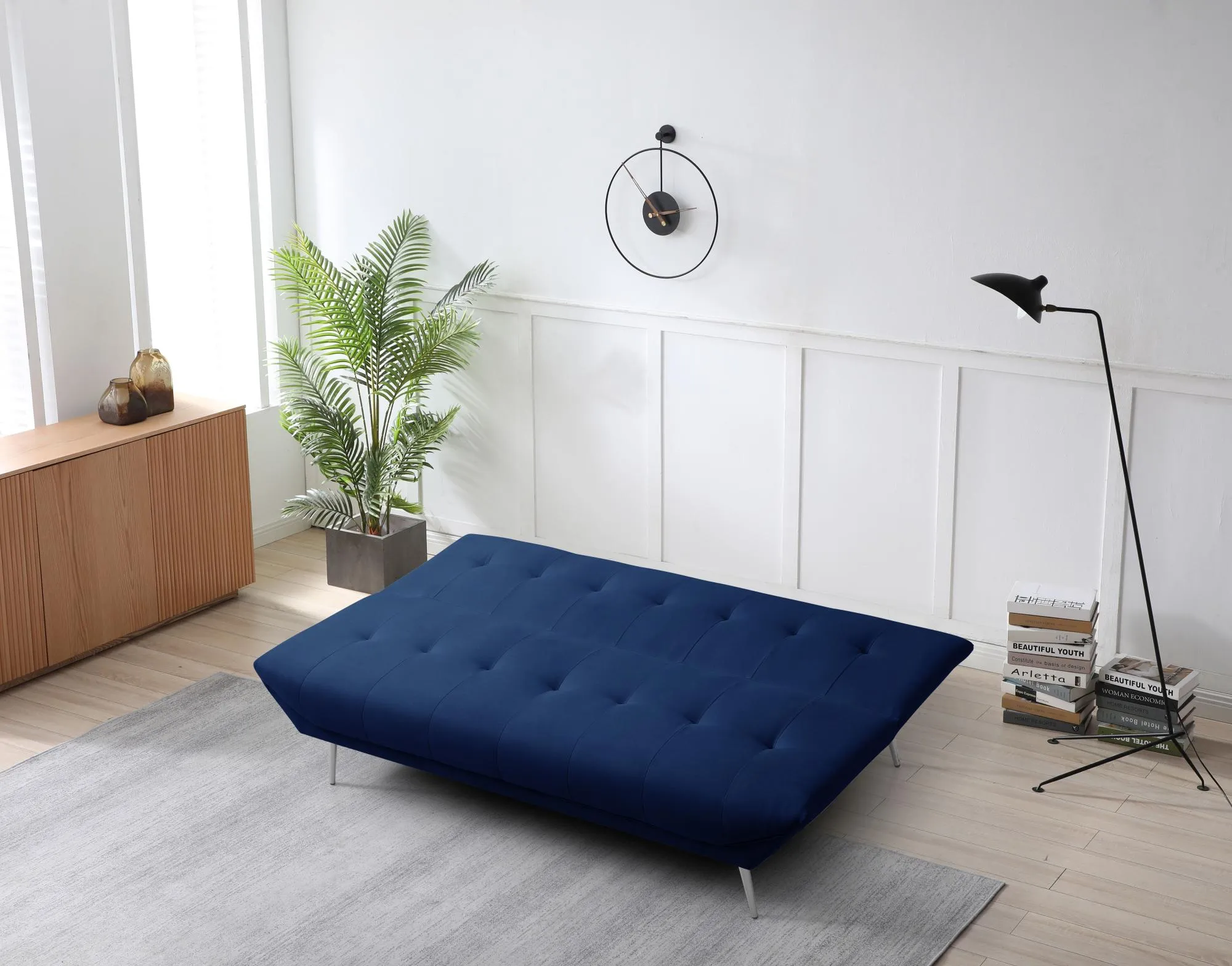 Ashley 2-Seater Click Clack Sofa Bed - Navy Blue, Fabric