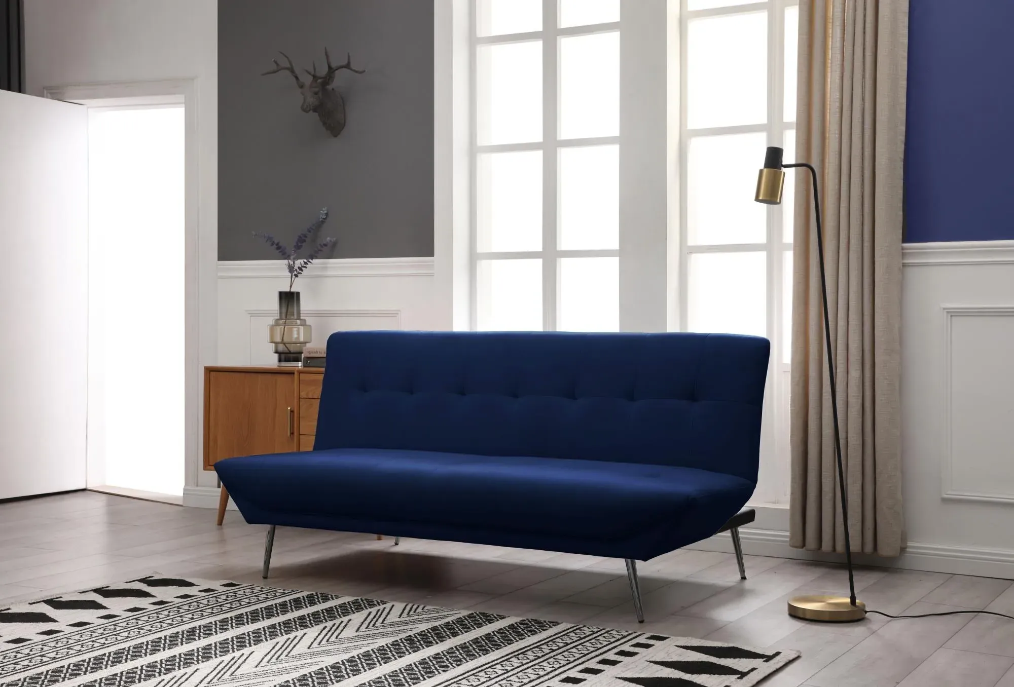 Ashley 2-Seater Click Clack Sofa Bed - Navy Blue, Fabric