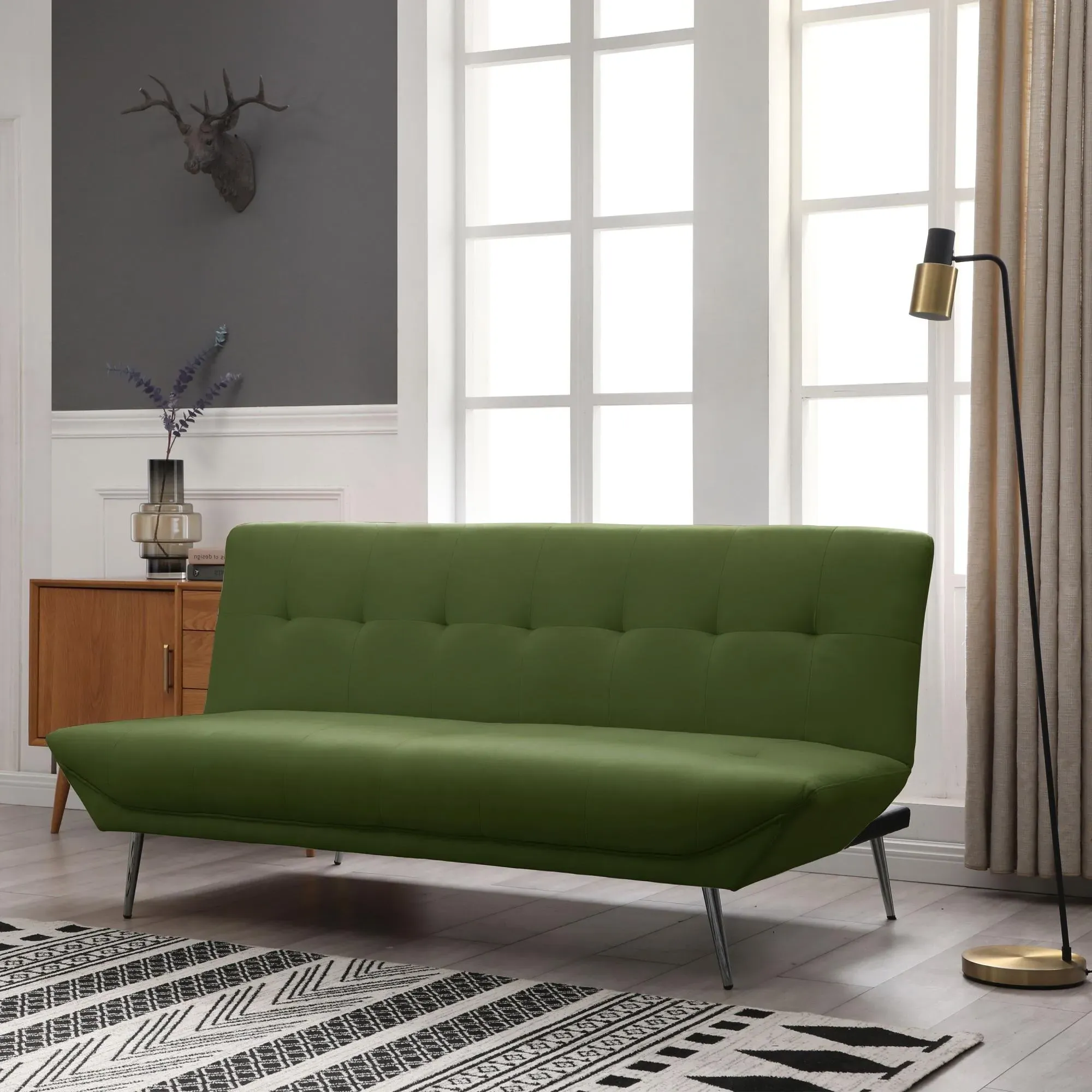 Ashley 2-Seater Click Clack Sofa Bed - Olive Green, Fabric