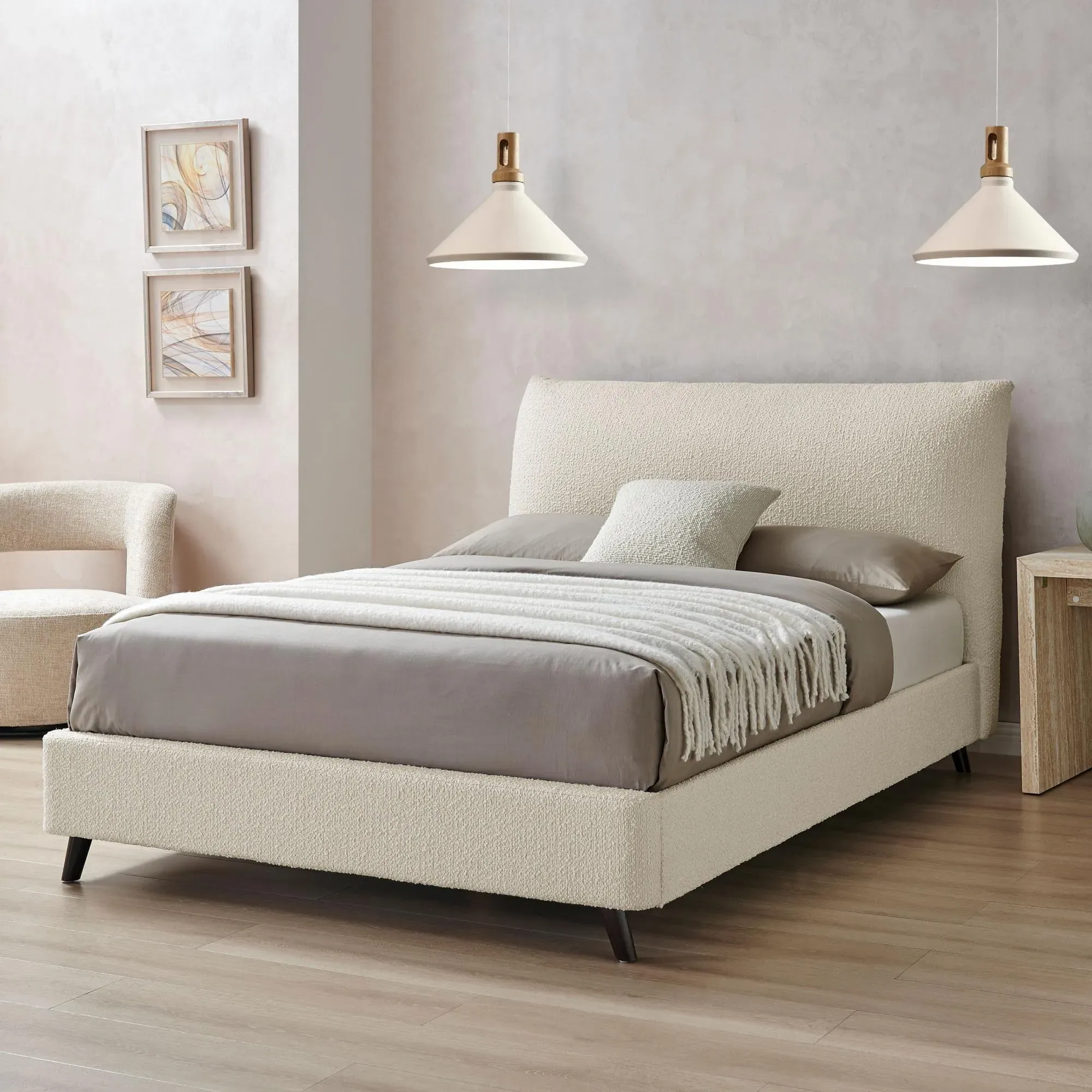 Luis Bed Frame - Ivory, Boucle Fabric