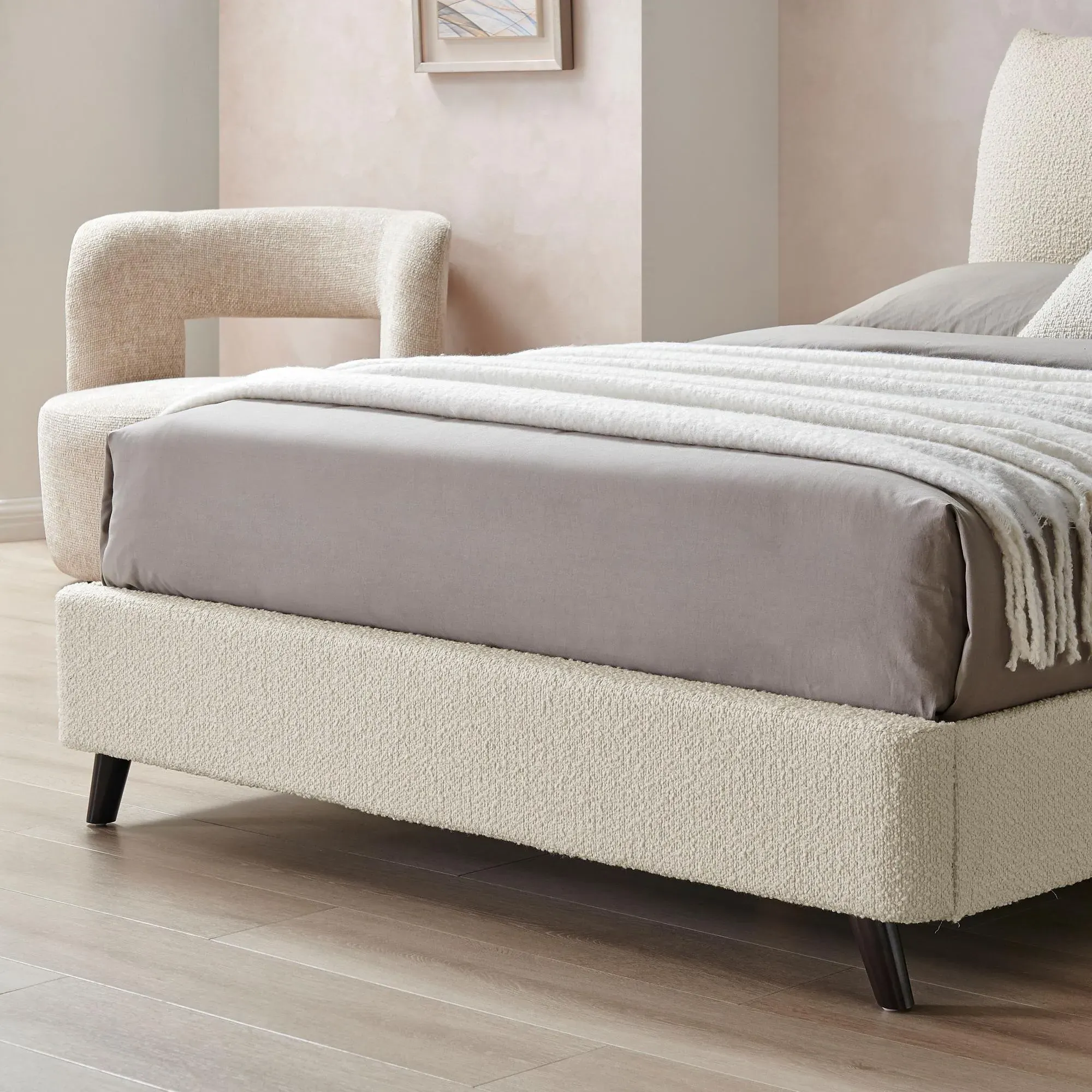 Luis Bed Frame - Ivory, Boucle Fabric