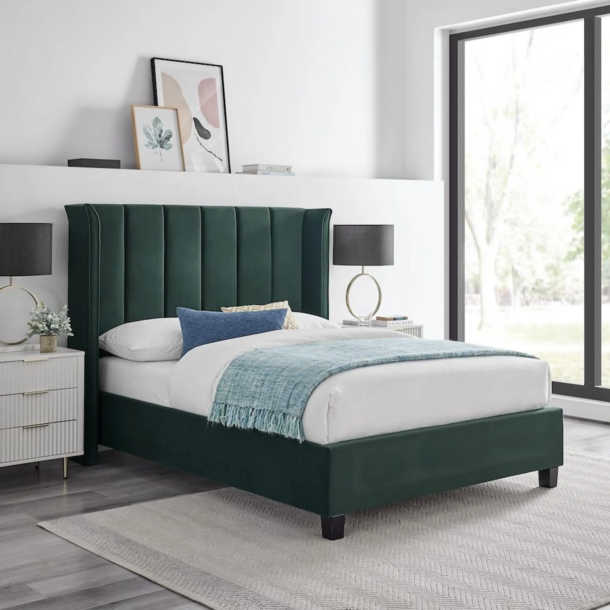 Posey Fabric Bed - Emerald Green
