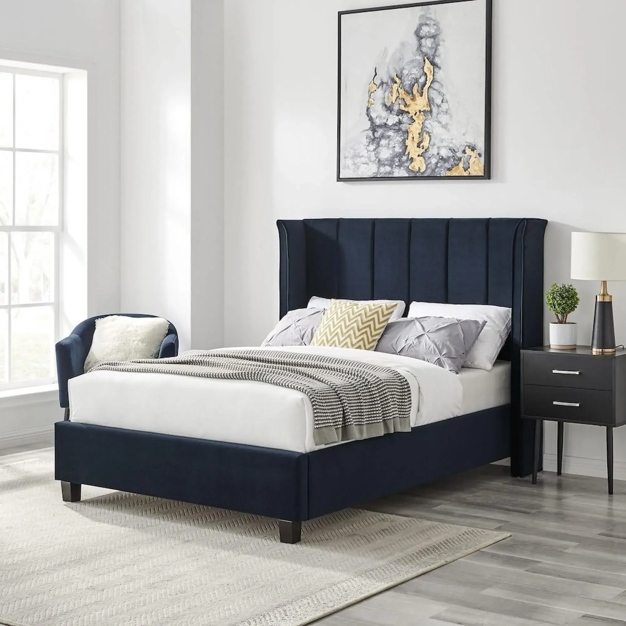 Posey Fabric Bed - Navy Blue