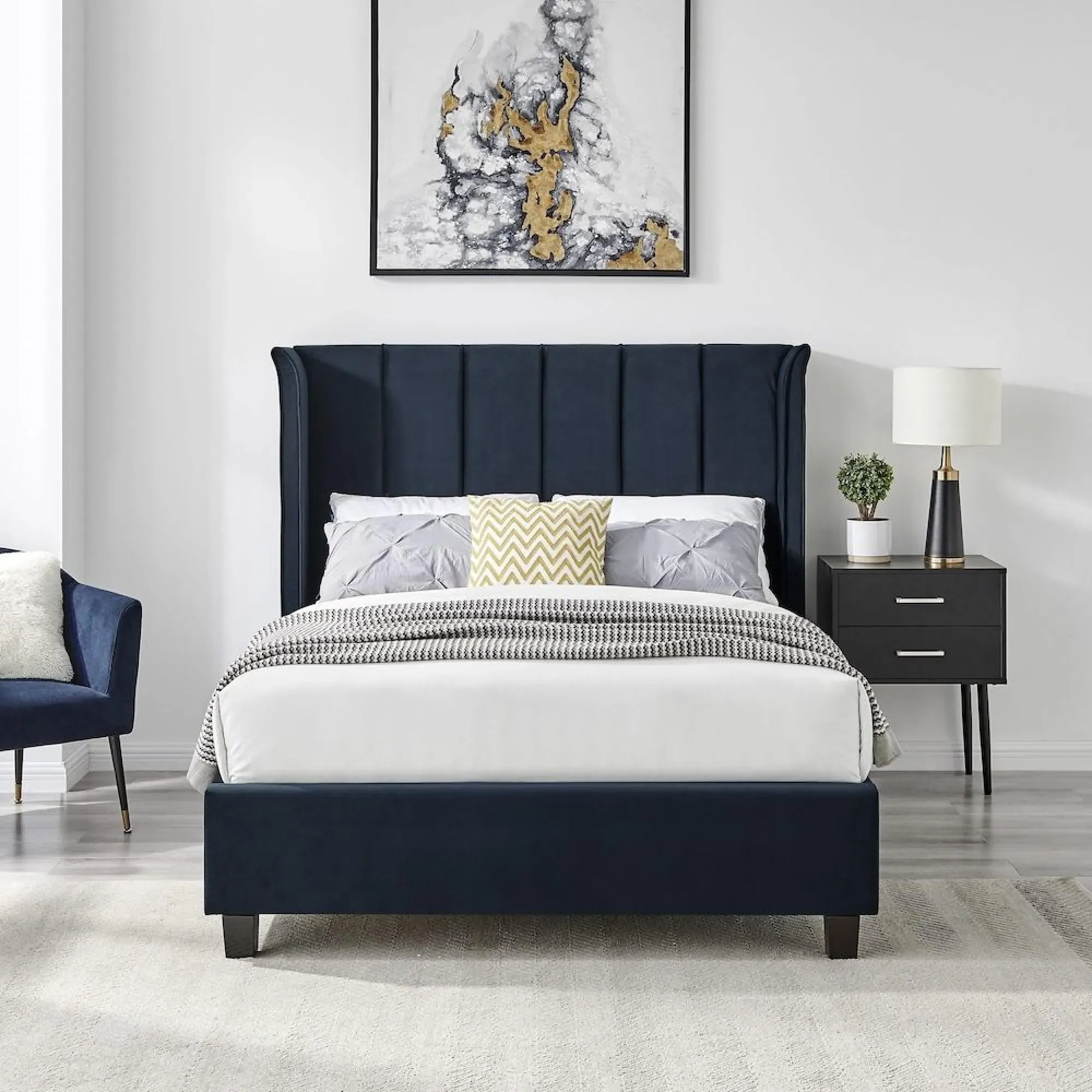 Posey Fabric Bed - Navy Blue