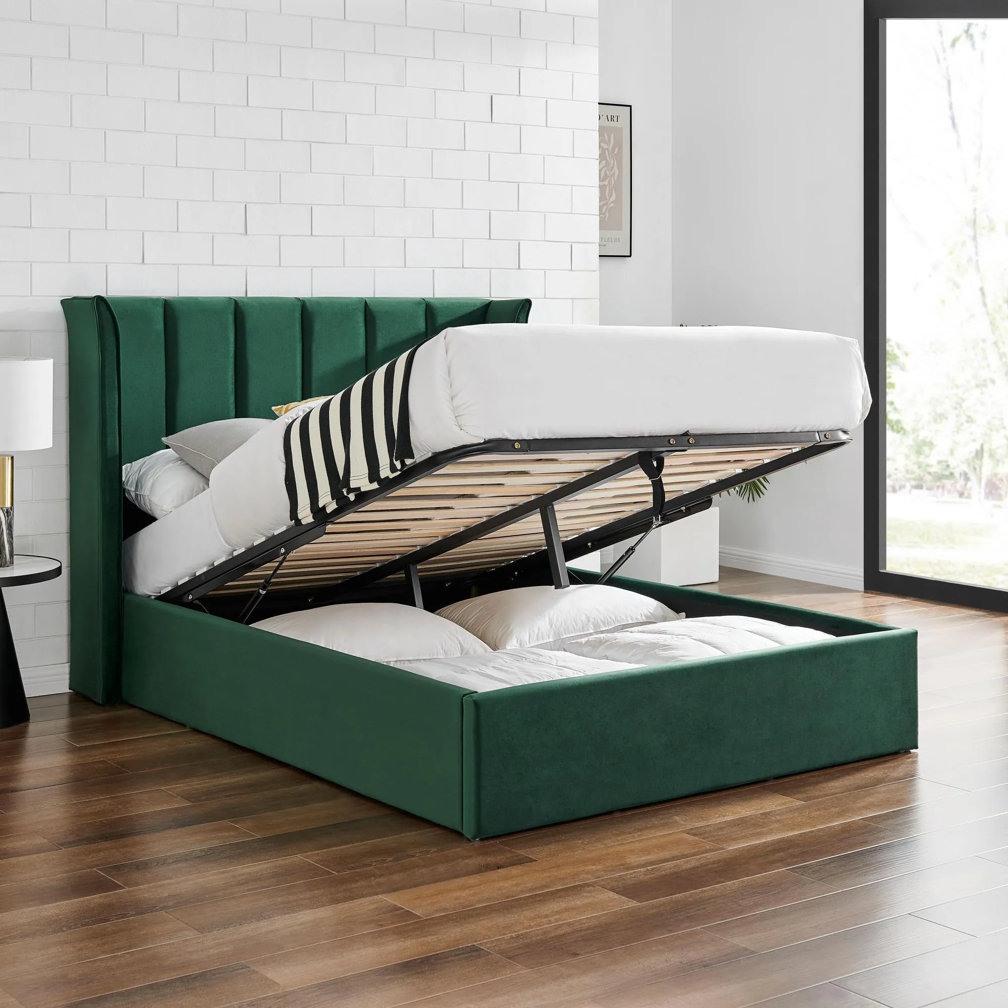Posey Ottoman Bed with Storage - Emerald Green, Fabric