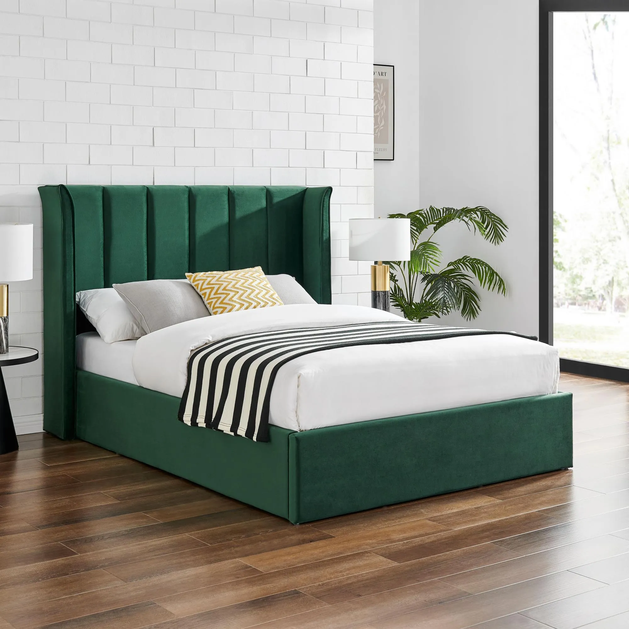 Posey Ottoman Bed with Storage - Emerald Green, Fabric