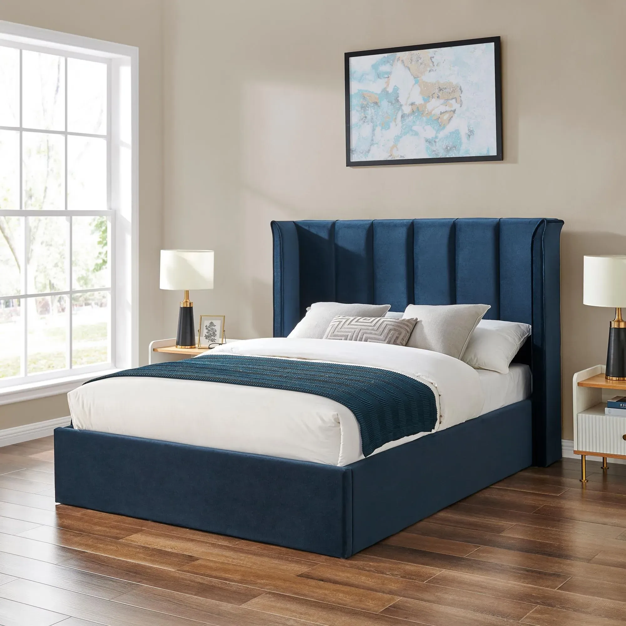 Posey Ottoman Bed with Storage - Navy Blue, Fabric