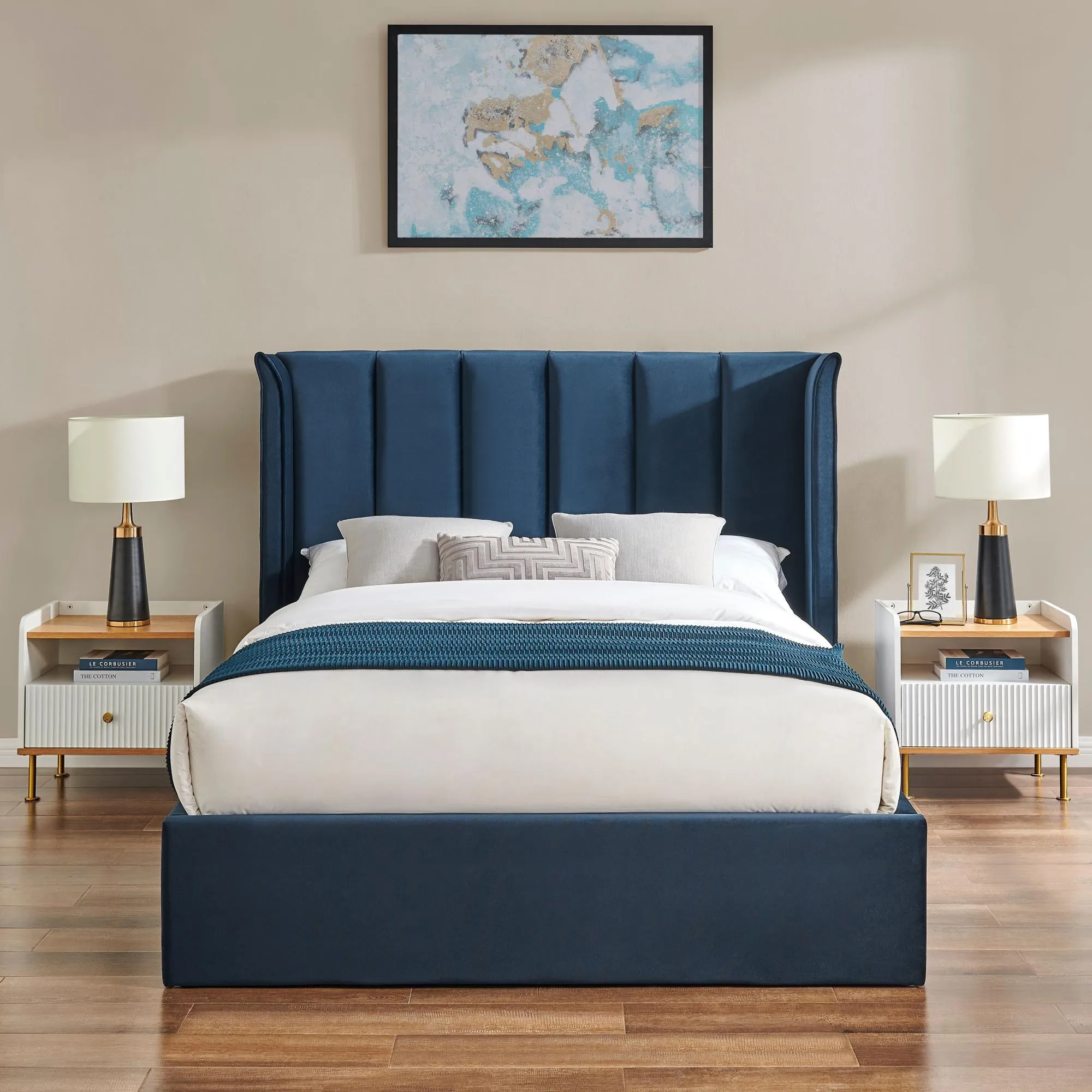Posey Ottoman Bed with Storage - Navy Blue, Fabric