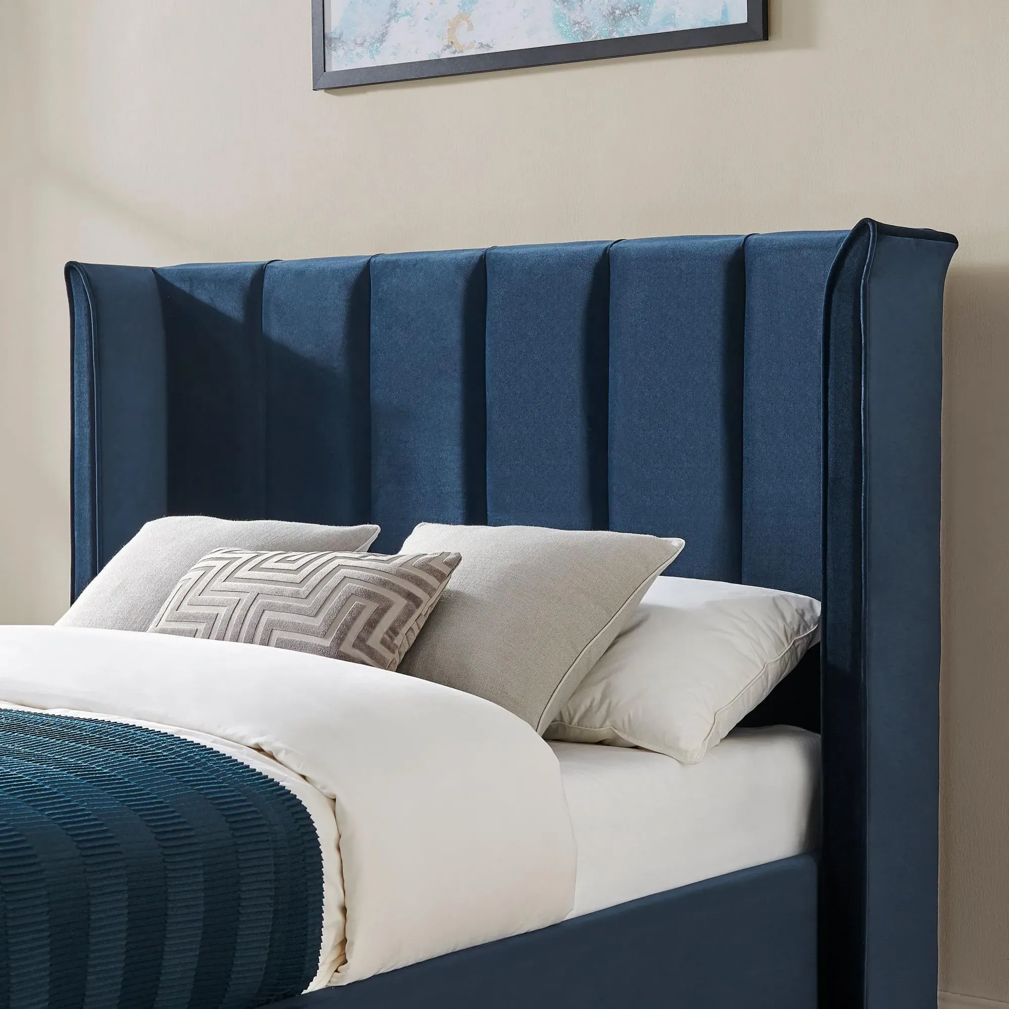 Posey Ottoman Bed with Storage - Navy Blue, Fabric