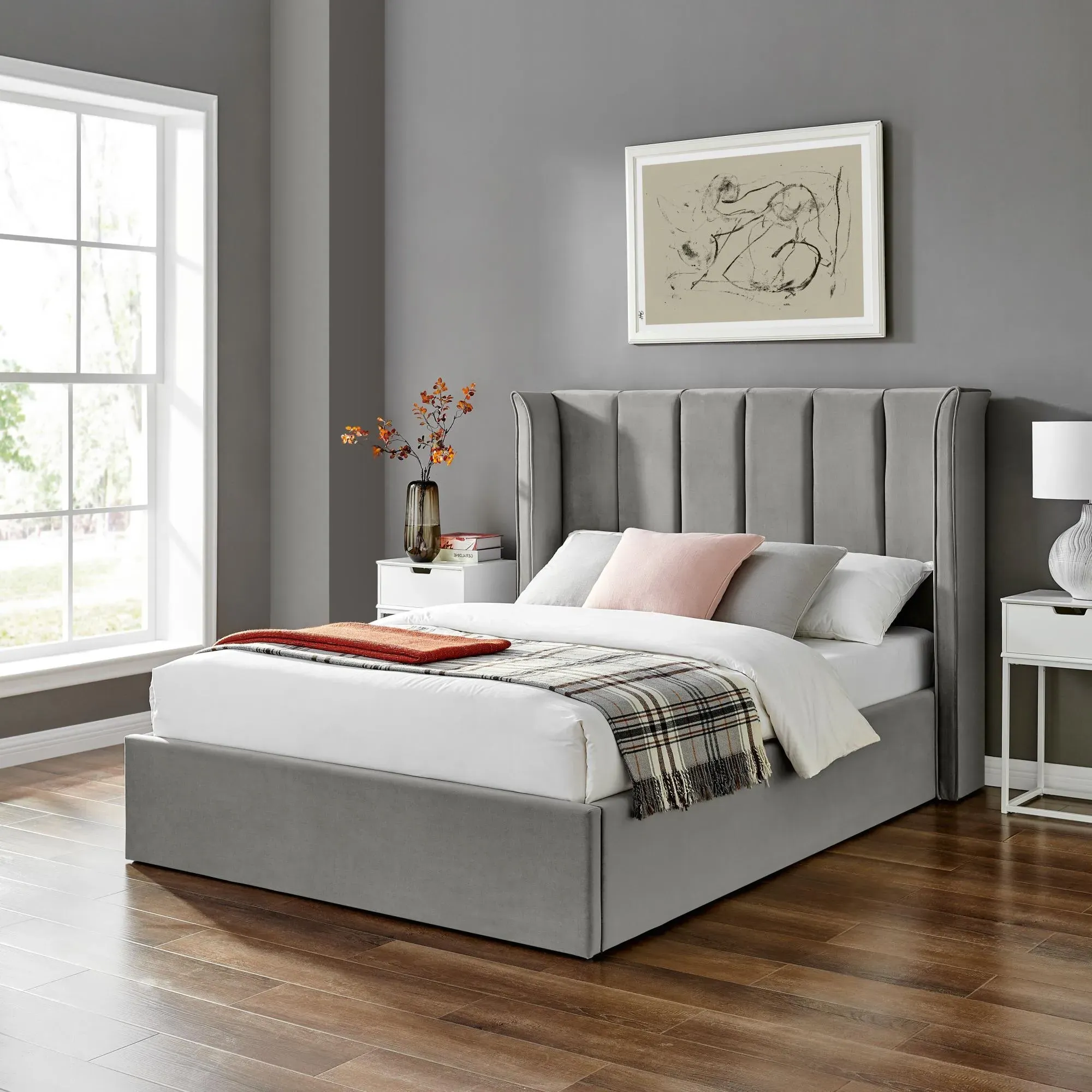 Posey Ottoman Bed with Storage - Silver, Fabric