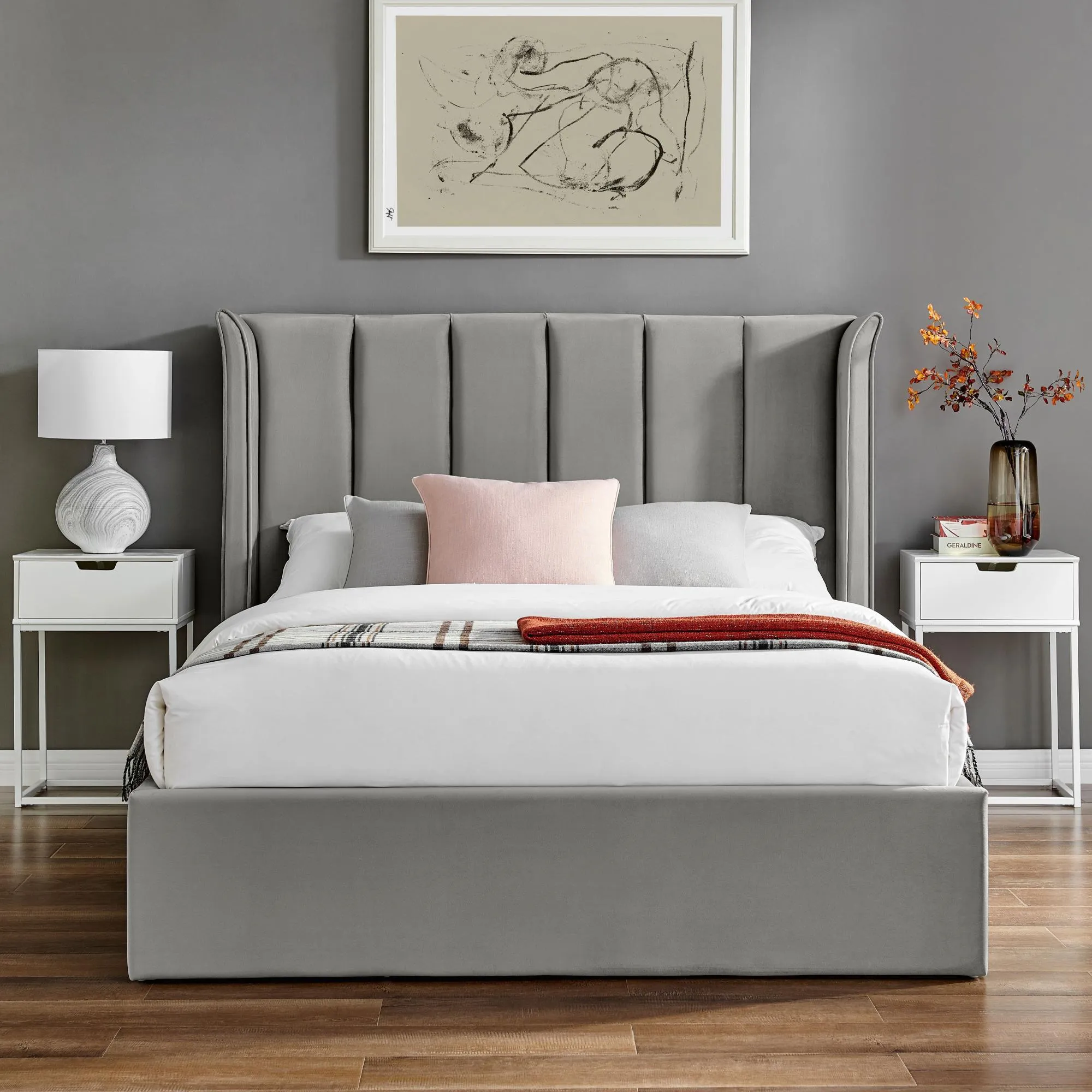 Posey Ottoman Bed with Storage - Silver, Fabric