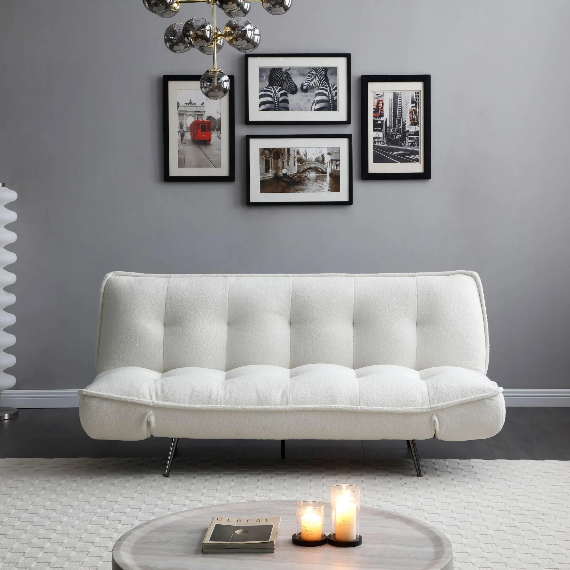 Regis 3-Seater Click Clack Sofa Bed - Cream, Fabric