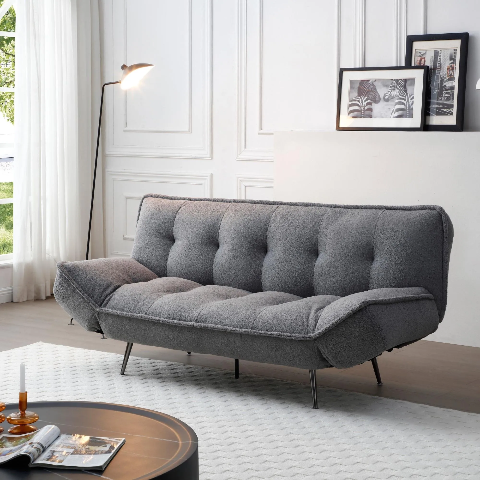 Regis 3-Seater Click Clack Sofa Bed - Grey, Fabric