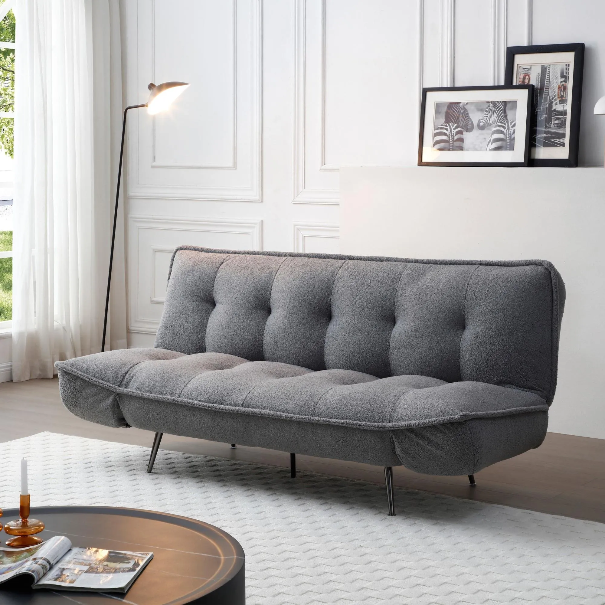 Regis 3-Seater Click Clack Sofa Bed - Grey, Fabric