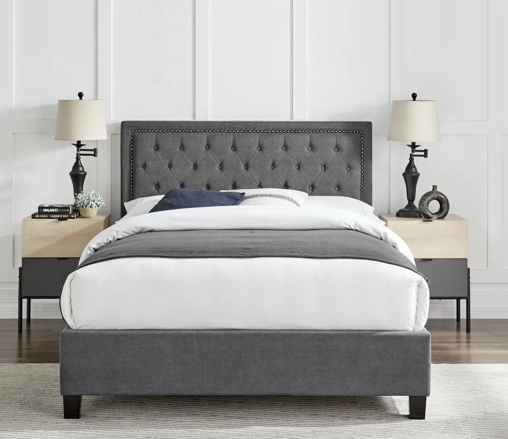 Rock Fabric Bed - Dark Grey