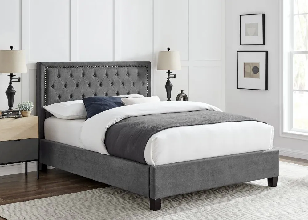 Rock Fabric Bed - Dark Grey