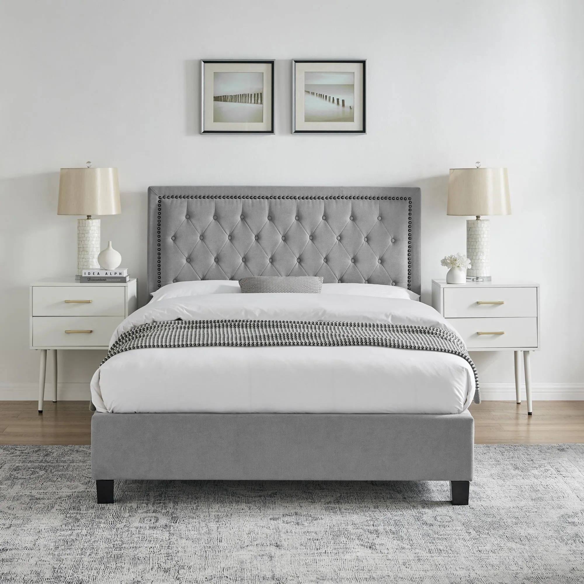 Rock Fabric Bed - Light Grey