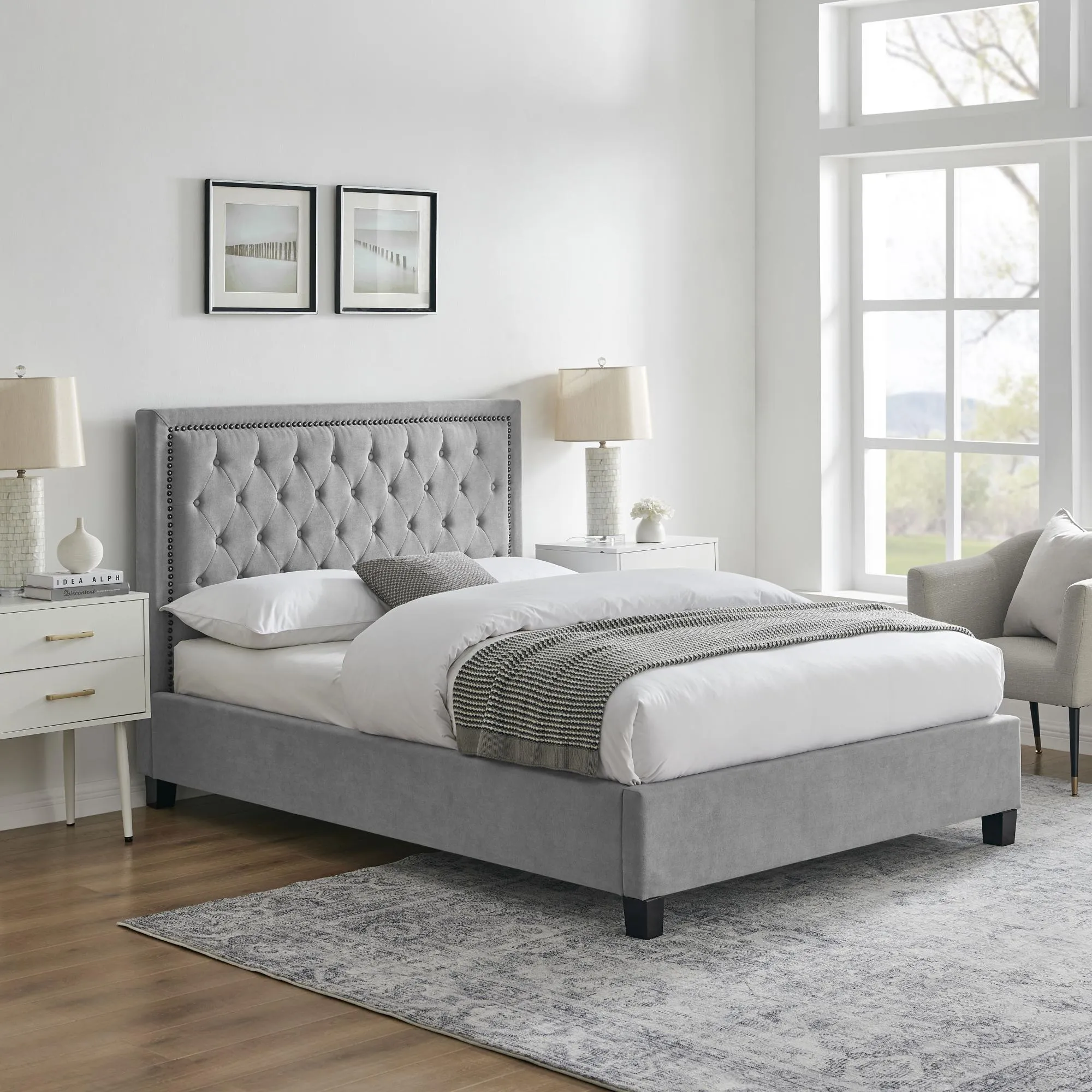 Rock Fabric Bed - Light Grey