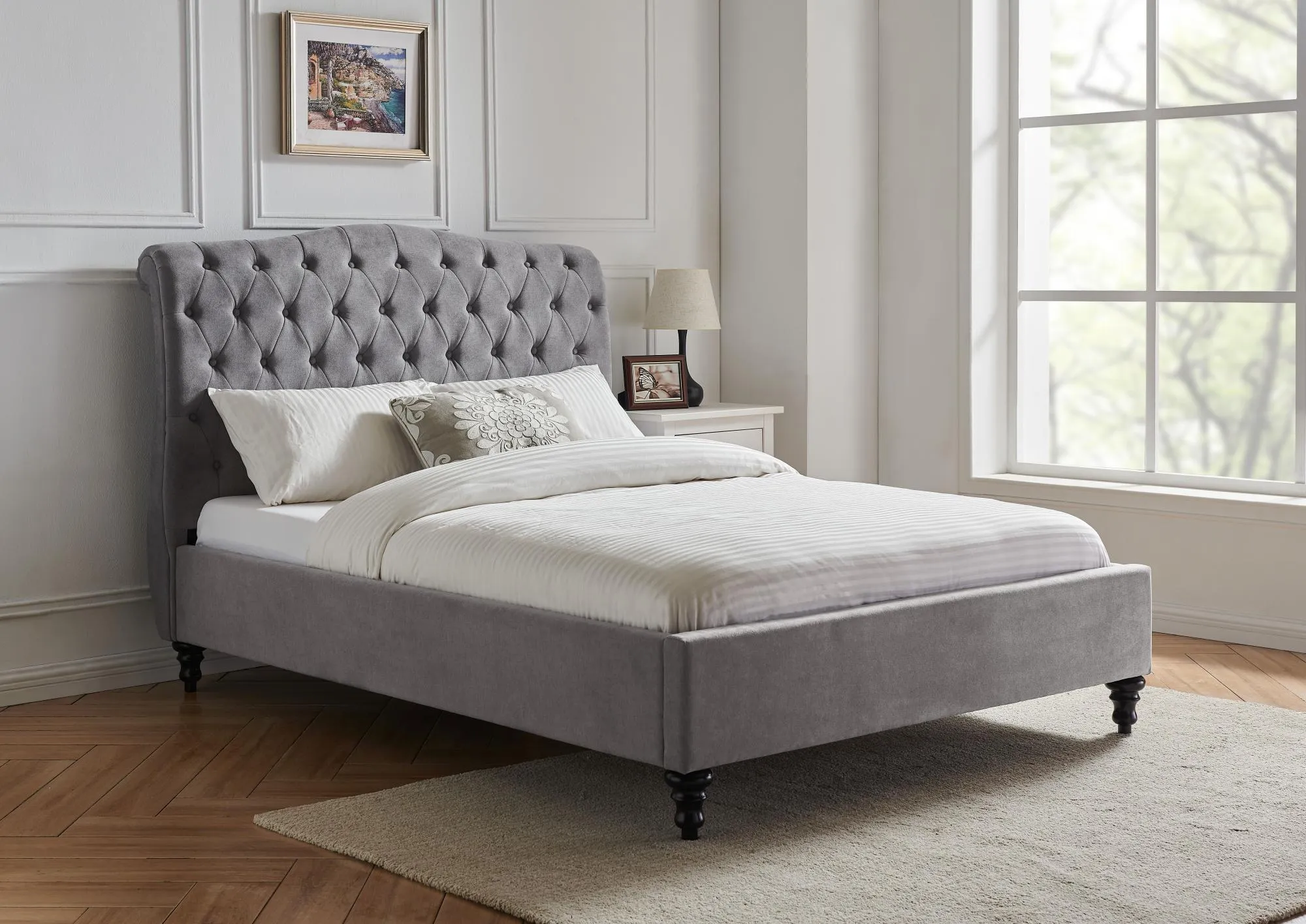 Roma Fabric Bed Frame - Light Grey