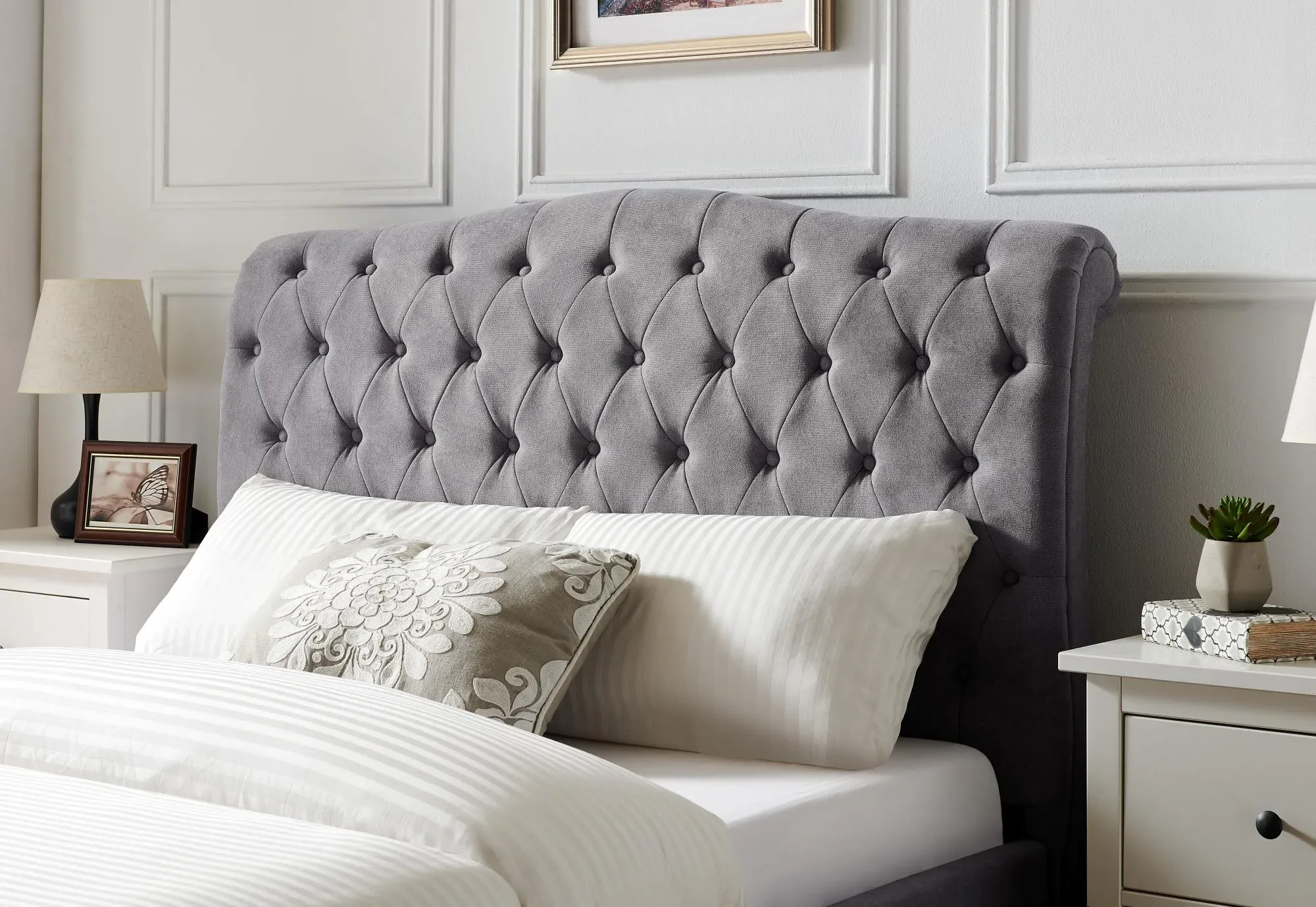 Roma Fabric Bed Frame - Light Grey