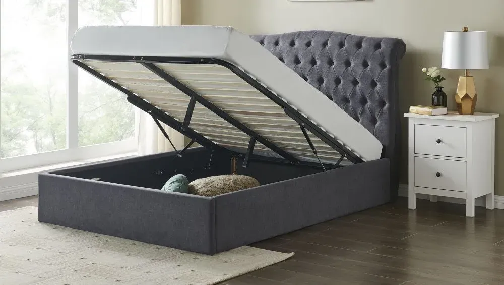 Roma Fabric Ottoman Bed with Storage - Dark Grey