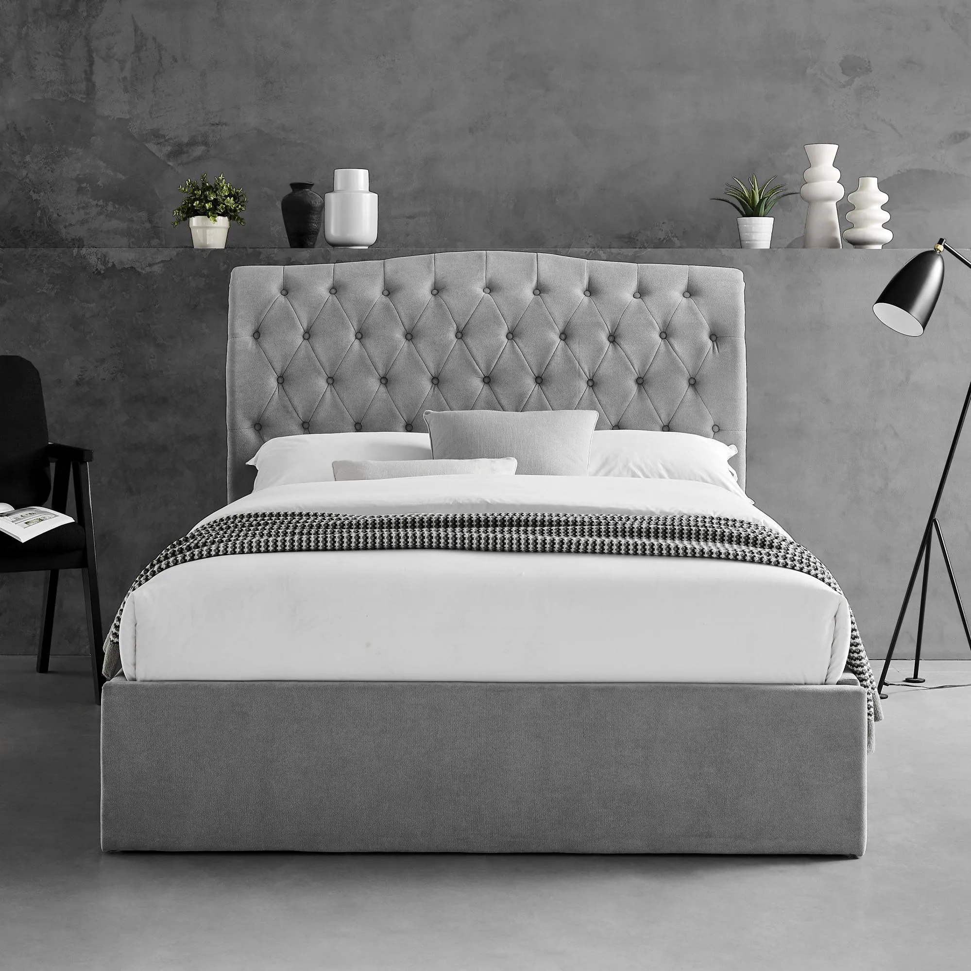 Roma Fabric Ottoman Bed with Storage - Light Grey