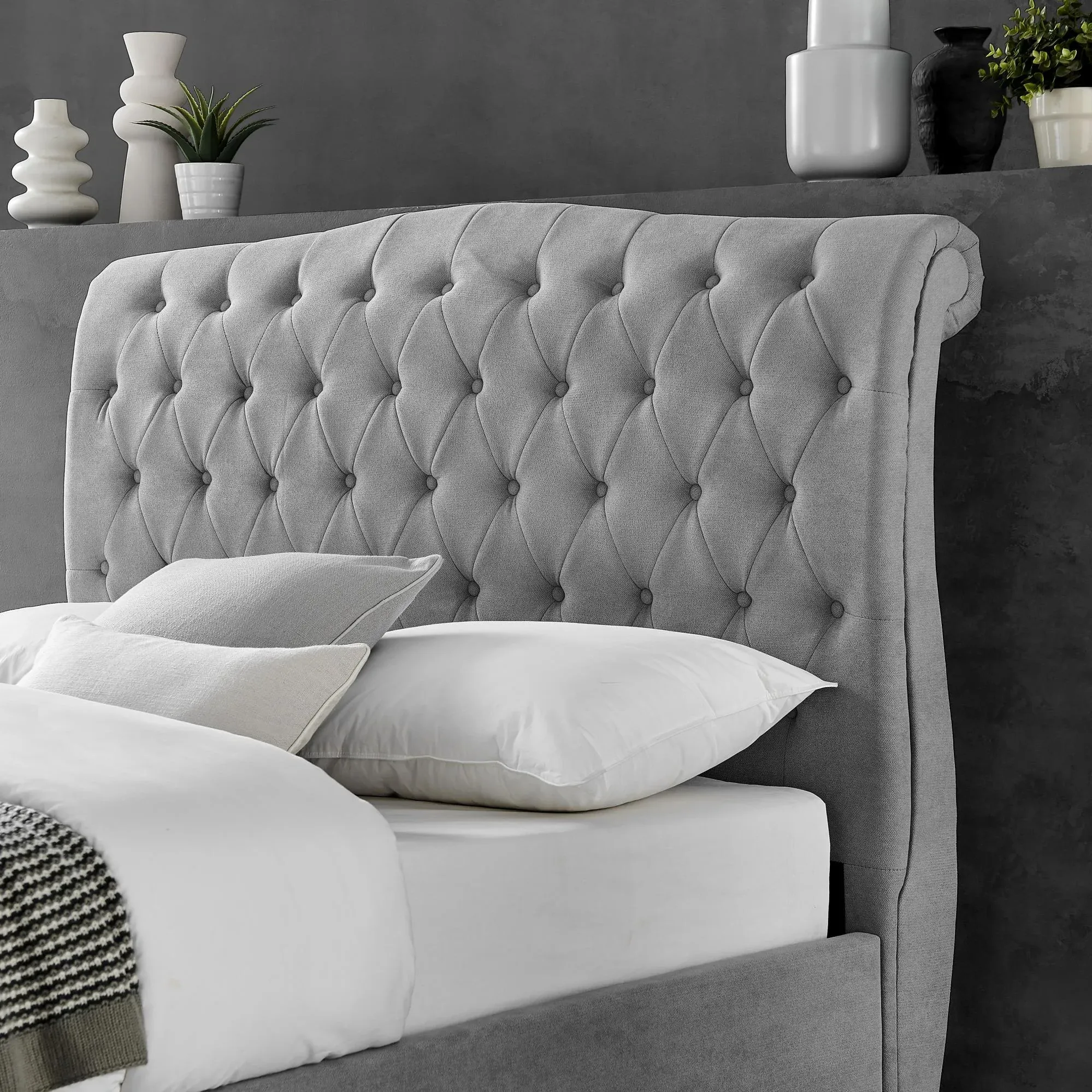 Roma Fabric Ottoman Bed with Storage - Light Grey