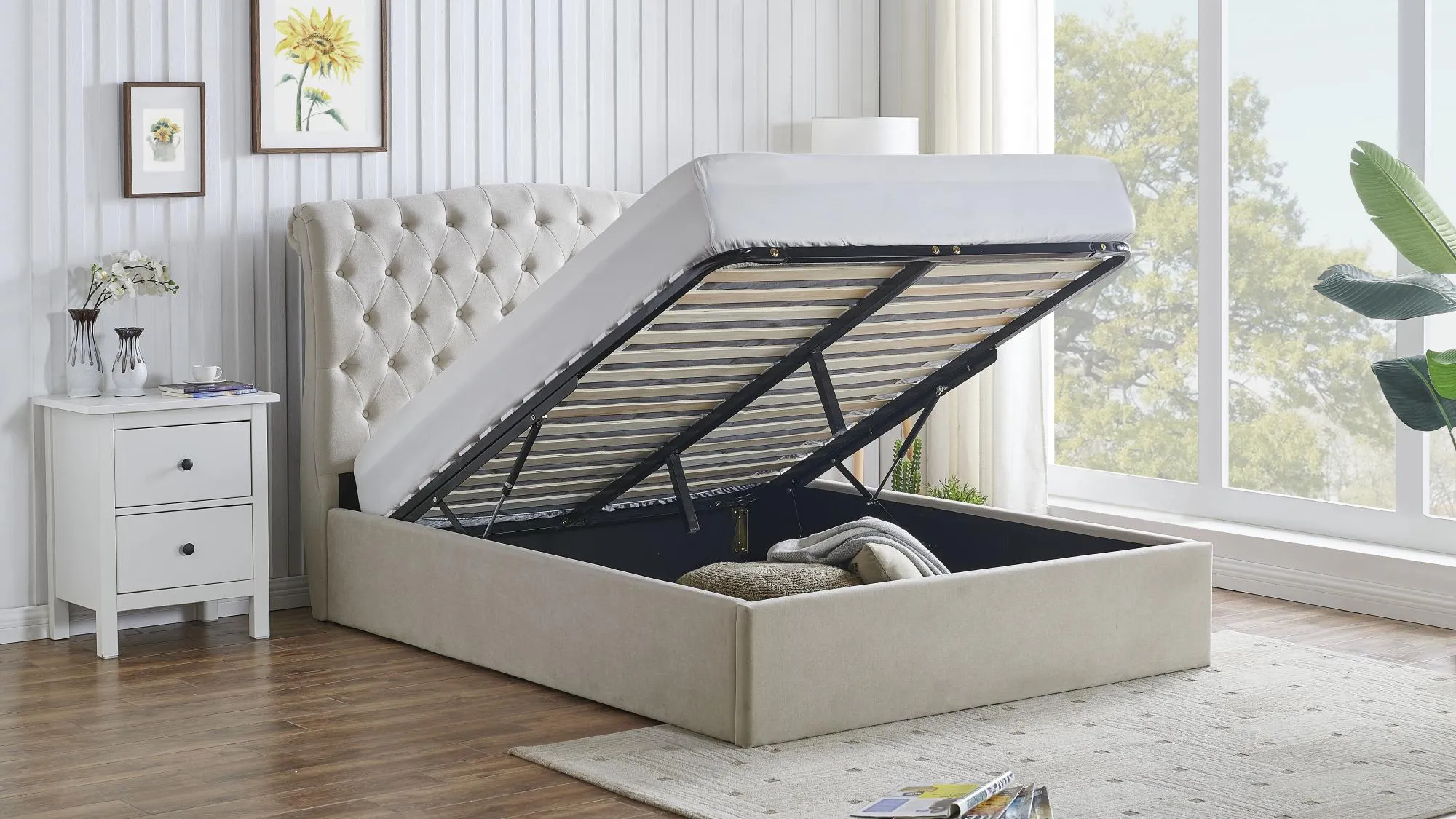 Roma Ottoman Bed - Natural, Fabric