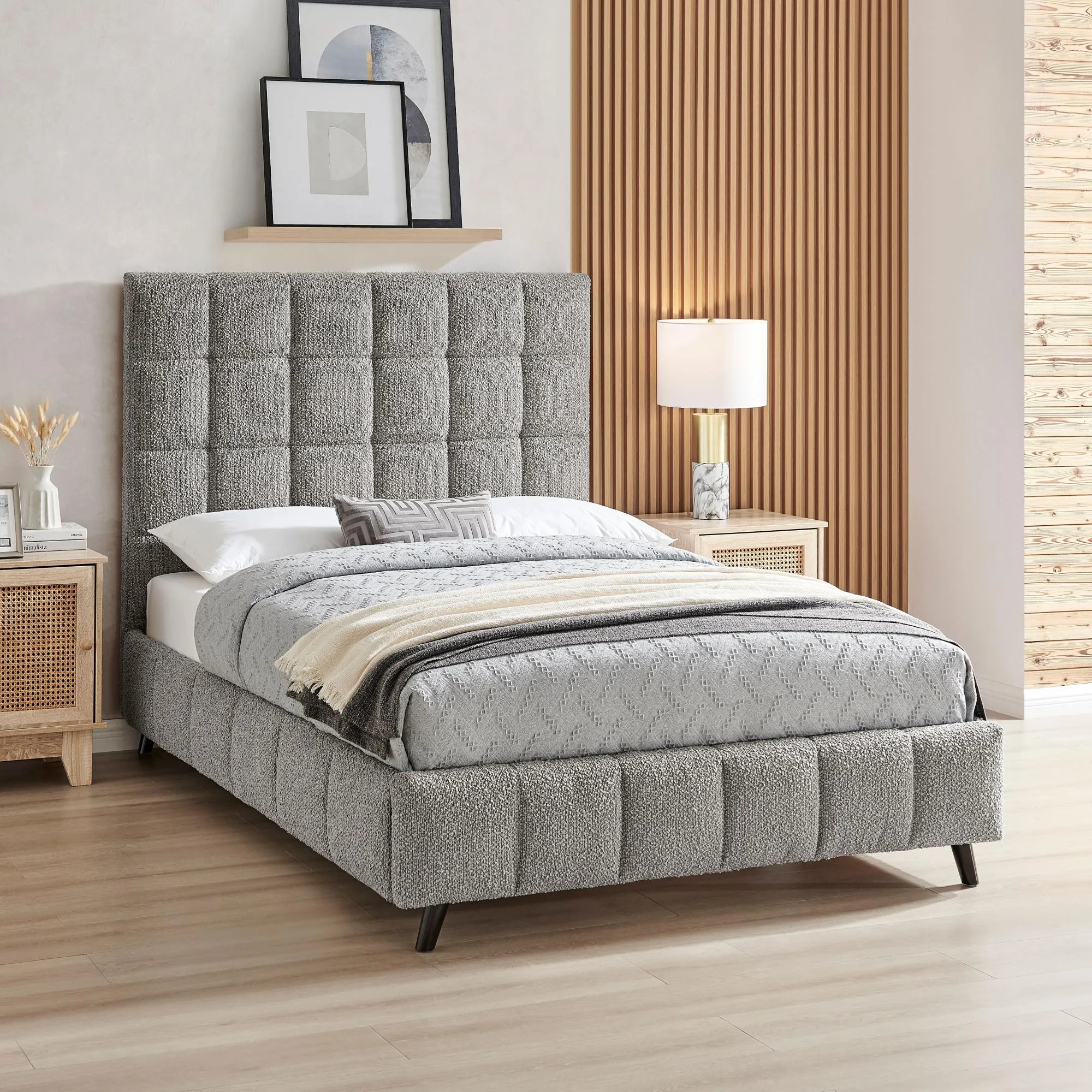 Stark Bed Frame - Dove Grey, Boucle Fabric