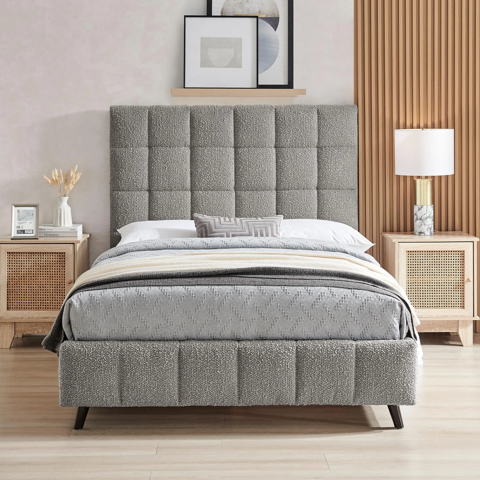 Stark Bed Frame - Dove Grey, Boucle Fabric