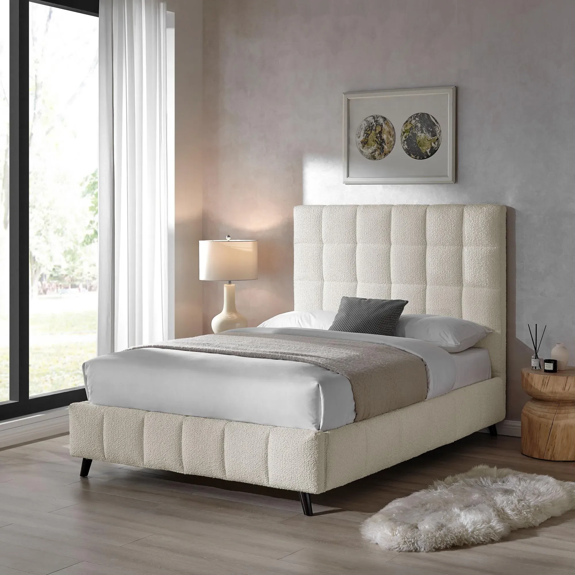 Stark Bed Frame - Ivory, Boucle Fabric