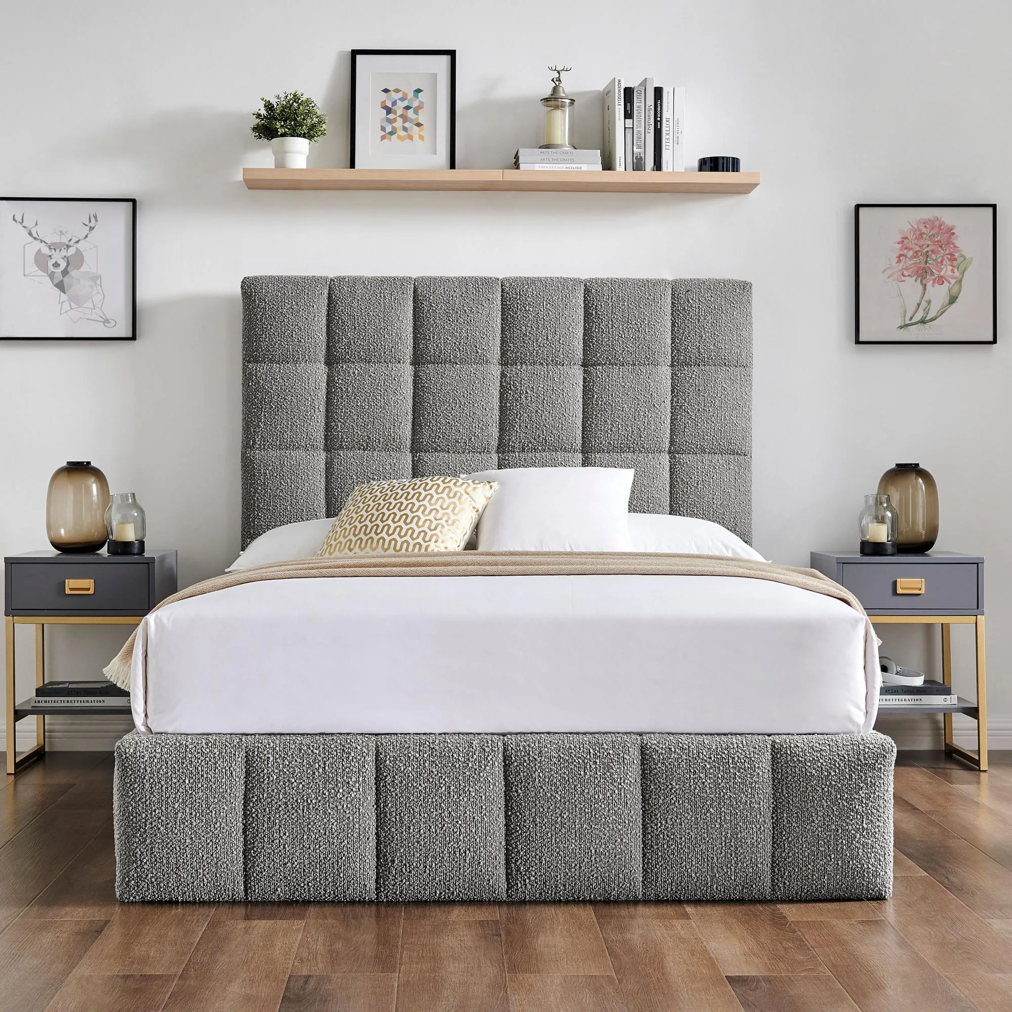 Stark Ottoman Bed - Dove Grey, Boucle Fabric