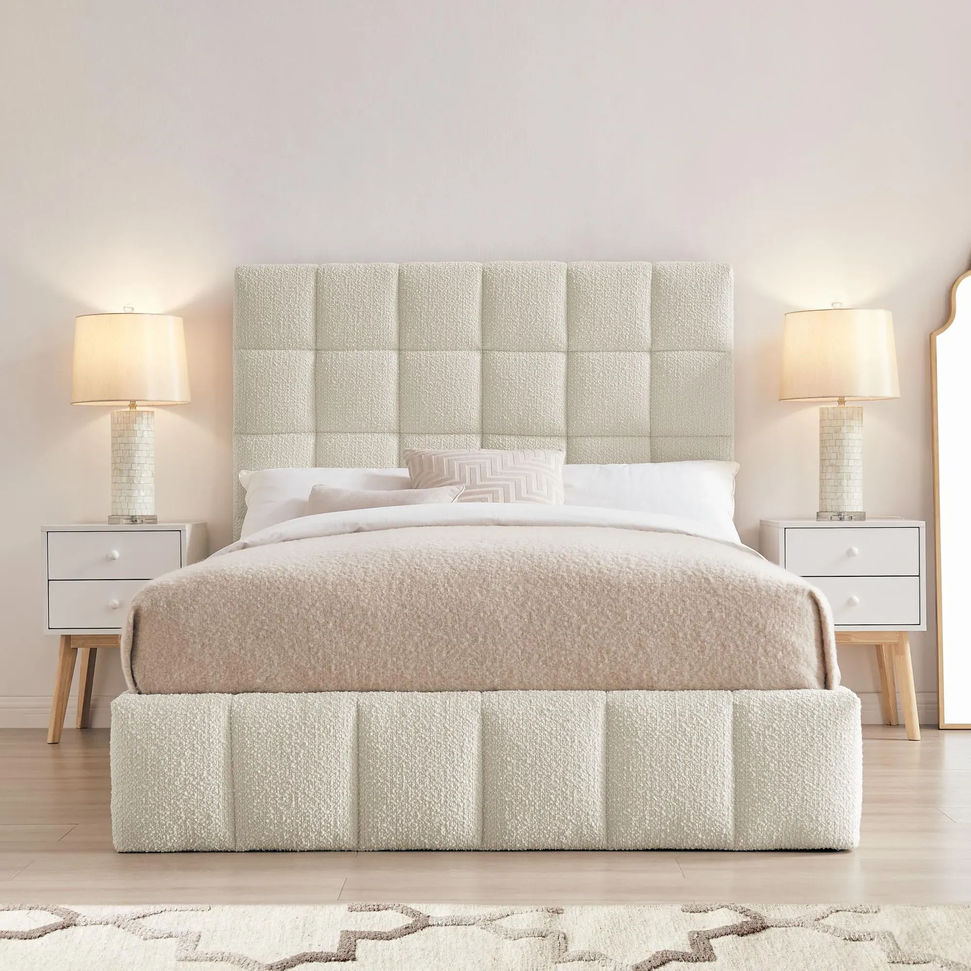 Stark Ottoman Bed - Ivory, Boucle Fabric