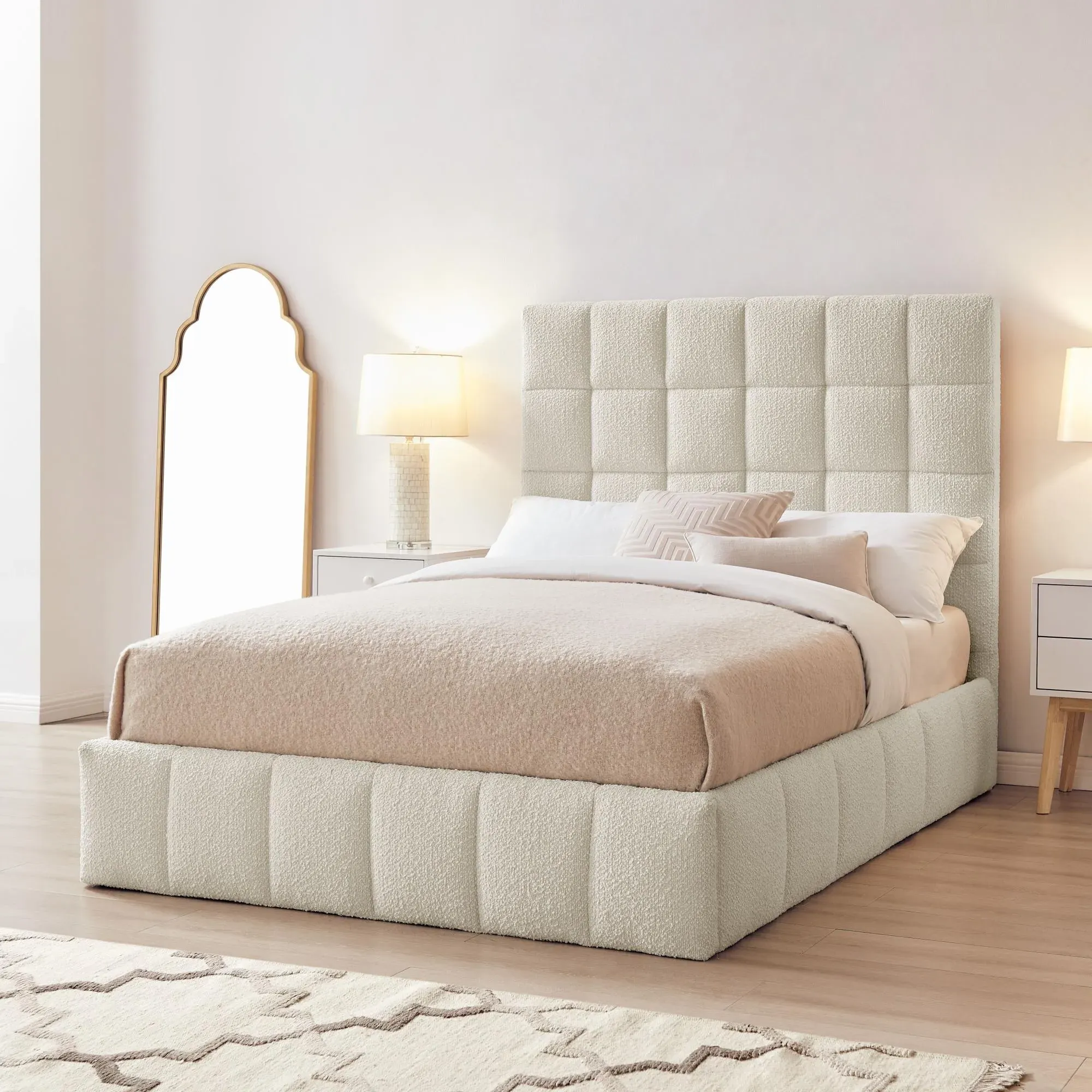 Stark Ottoman Bed - Ivory, Boucle Fabric