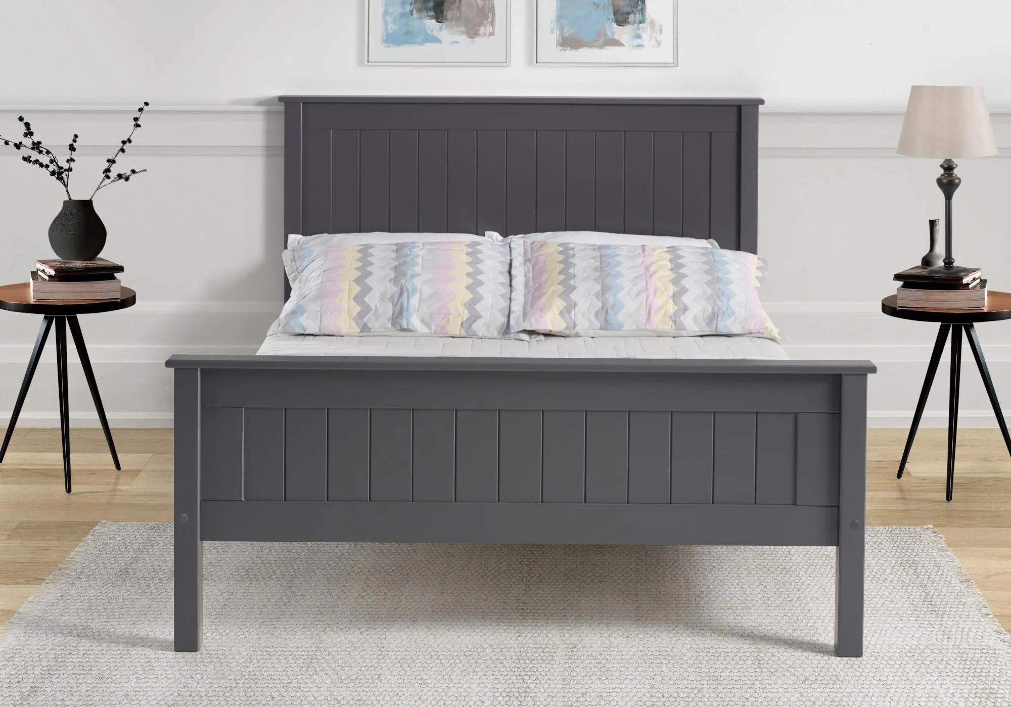 Travis High Footend Wooden Bed - Dark Grey